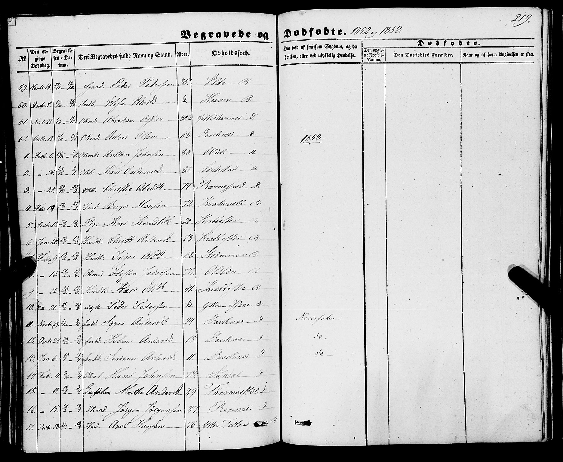 Davik sokneprestembete, AV/SAB-A-79701/H/Haa/Haaa/L0005: Parish register (official) no. A 5, 1850-1866, p. 219