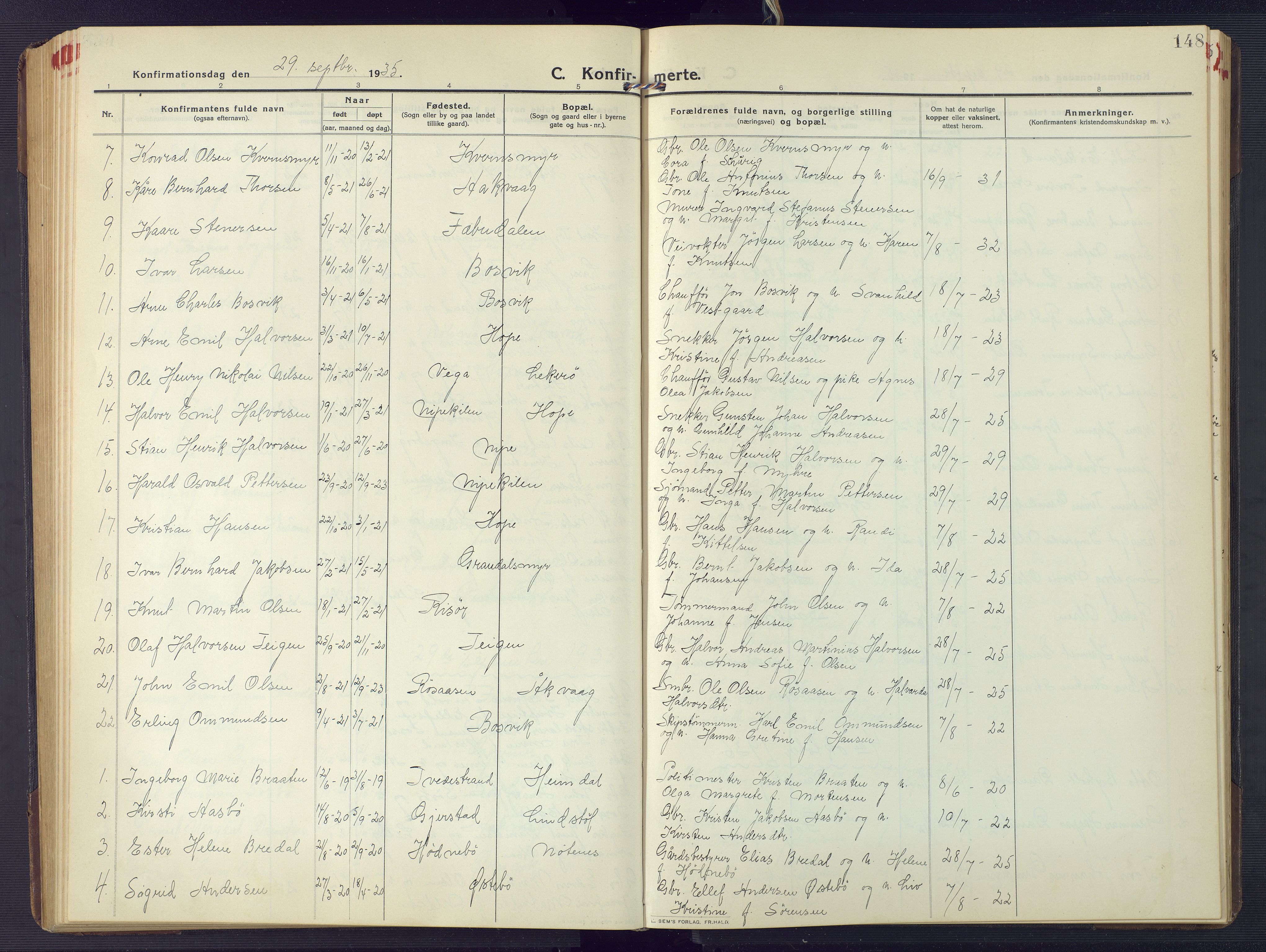 Søndeled sokneprestkontor, AV/SAK-1111-0038/F/Fb/L0006: Parish register (copy) no. B 7, 1912-1947, p. 148