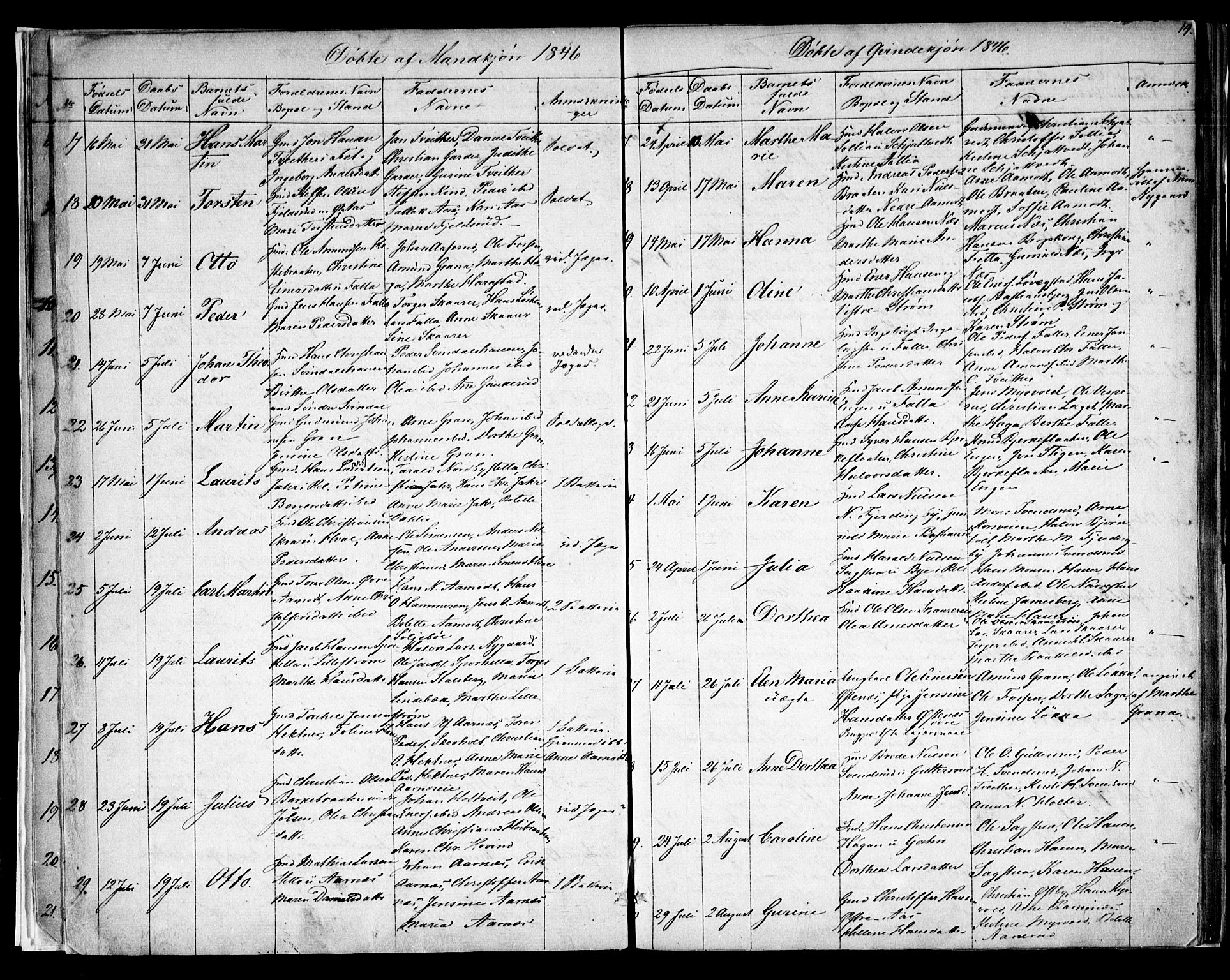 Fet prestekontor Kirkebøker, AV/SAO-A-10370a/F/Fa/L0009: Parish register (official) no. I 9, 1843-1846, p. 14