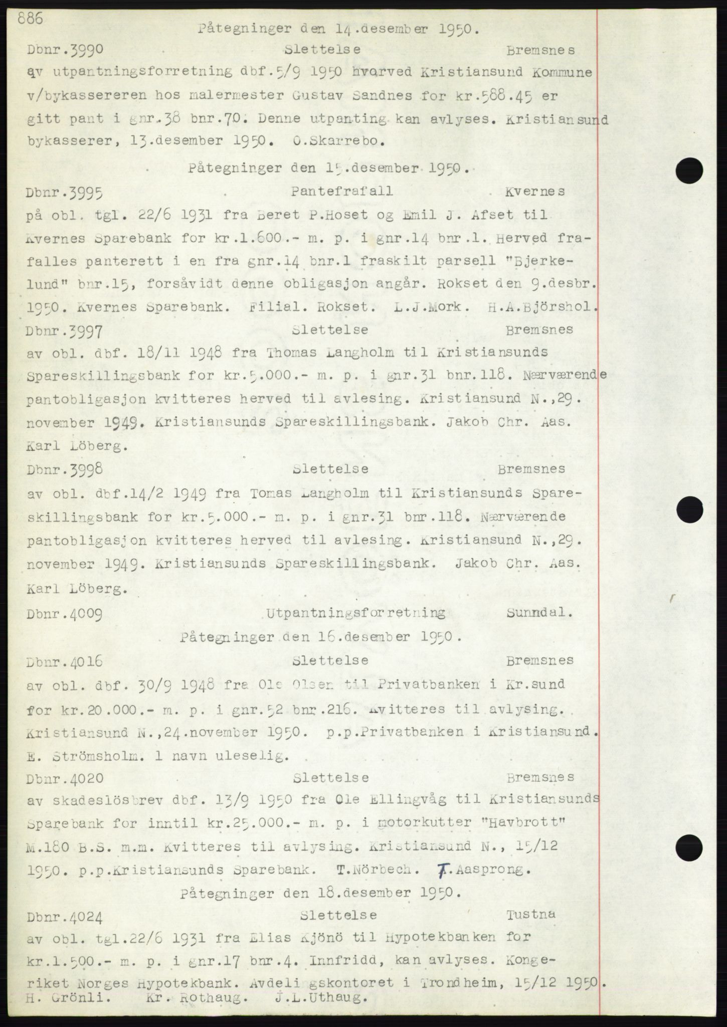 Nordmøre sorenskriveri, SAT/A-4132/1/2/2Ca: Mortgage book no. C82b, 1946-1951, Diary no: : 3990/1950