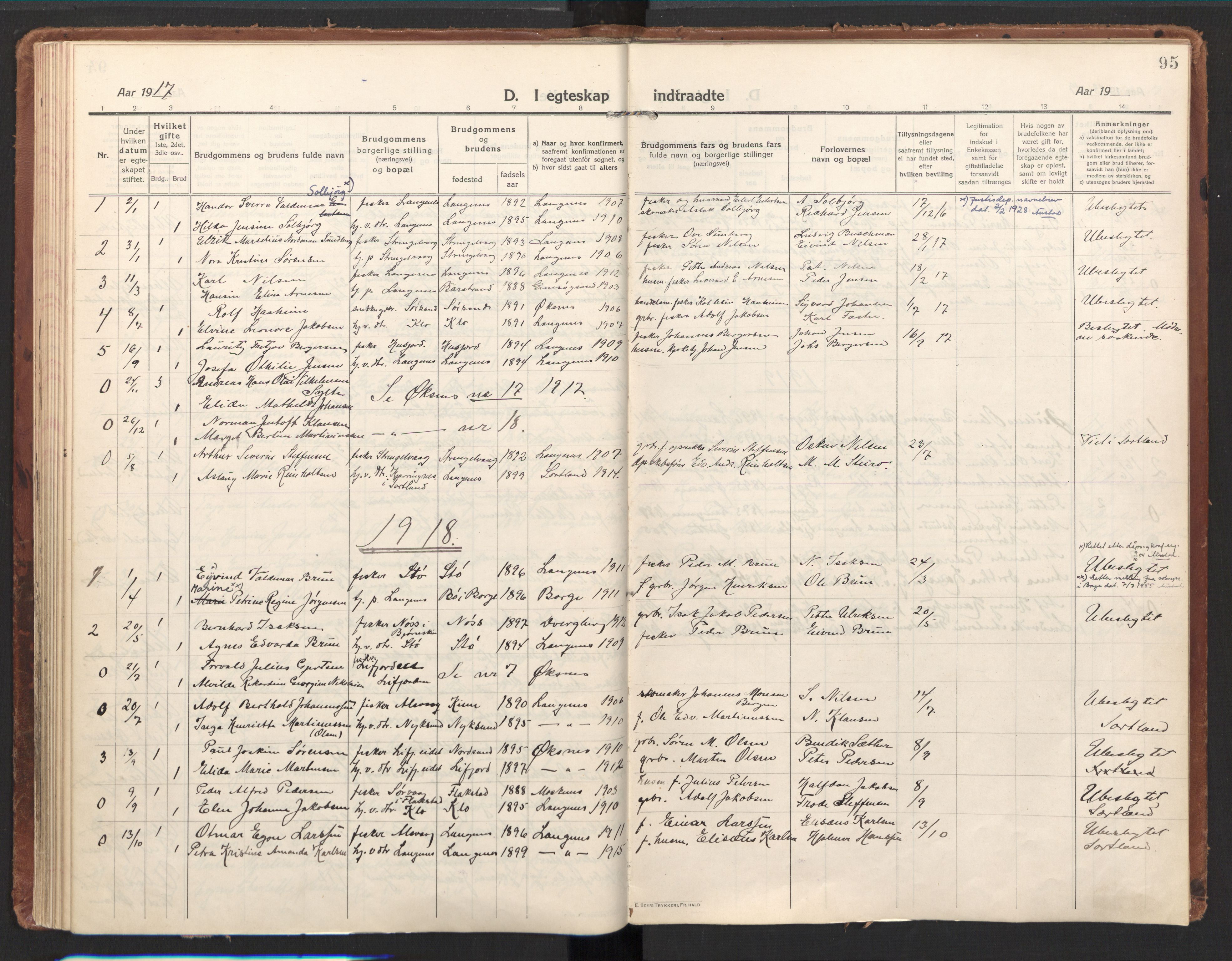 Ministerialprotokoller, klokkerbøker og fødselsregistre - Nordland, SAT/A-1459/894/L1357: Parish register (official) no. 894A03, 1913-1934, p. 95