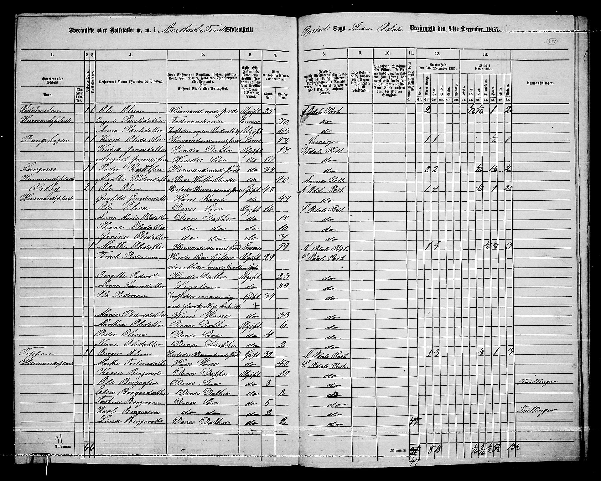 RA, 1865 census for Sør-Odal, 1865, p. 296