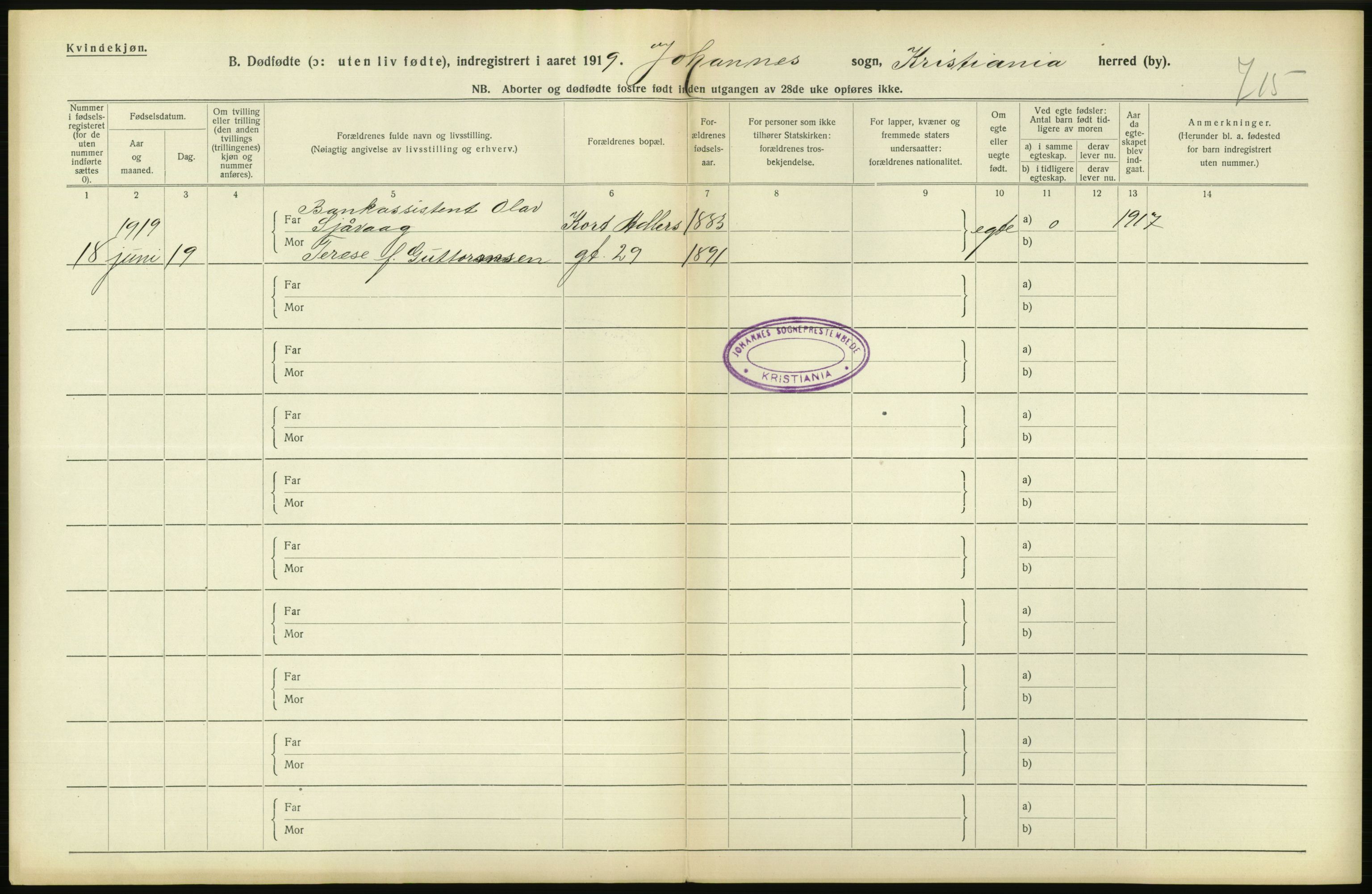 Statistisk sentralbyrå, Sosiodemografiske emner, Befolkning, AV/RA-S-2228/D/Df/Dfb/Dfbi/L0011: Kristiania: Døde, dødfødte, 1919