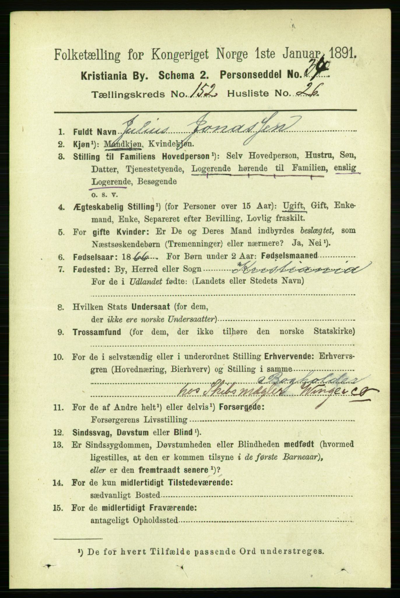 RA, 1891 census for 0301 Kristiania, 1891, p. 86085