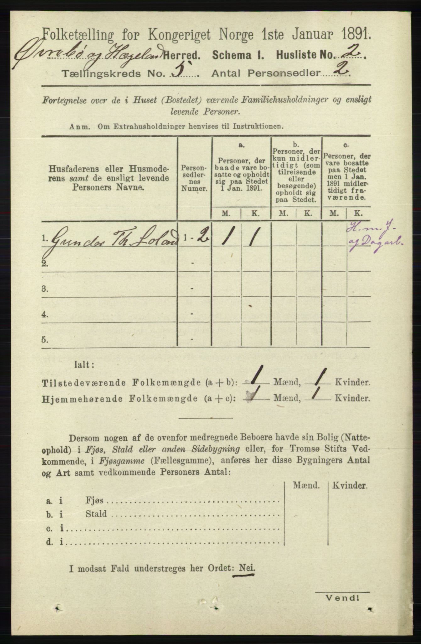 RA, 1891 census for 1016 Øvrebø og Hægeland, 1891, p. 904