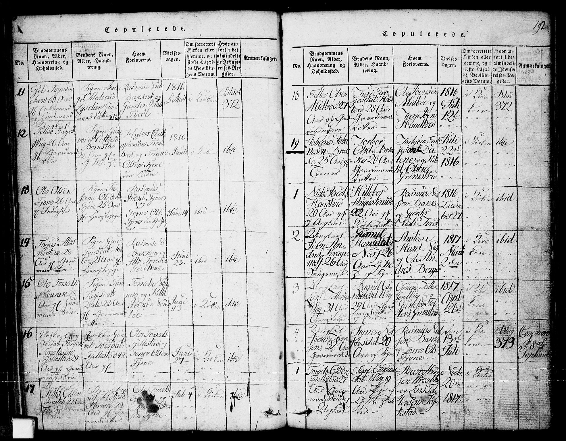 Nissedal kirkebøker, SAKO/A-288/G/Ga/L0001: Parish register (copy) no. I 1, 1814-1860, p. 192