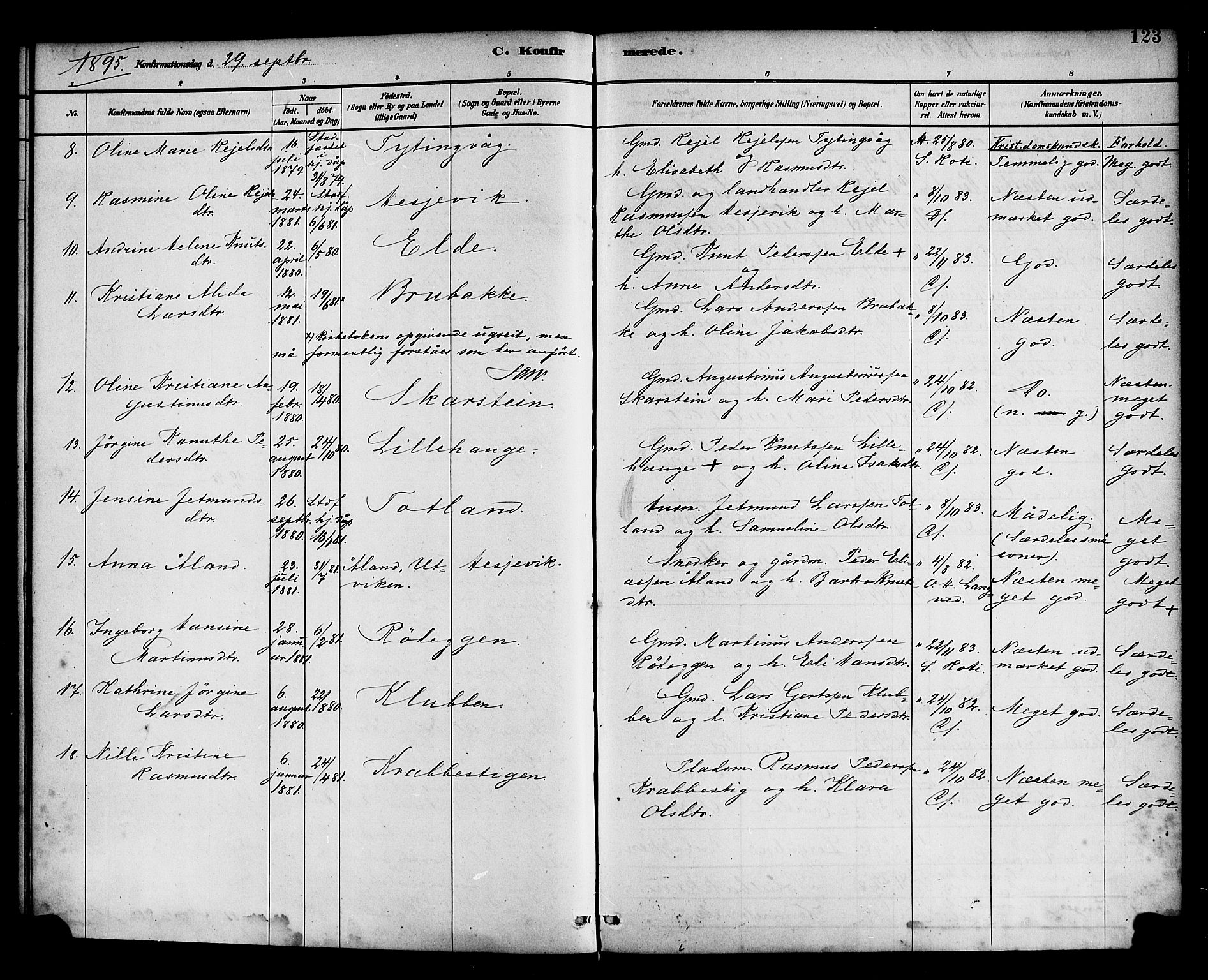 Davik sokneprestembete, AV/SAB-A-79701/H/Haa/Haad/L0001: Parish register (official) no. D 1, 1882-1900, p. 123