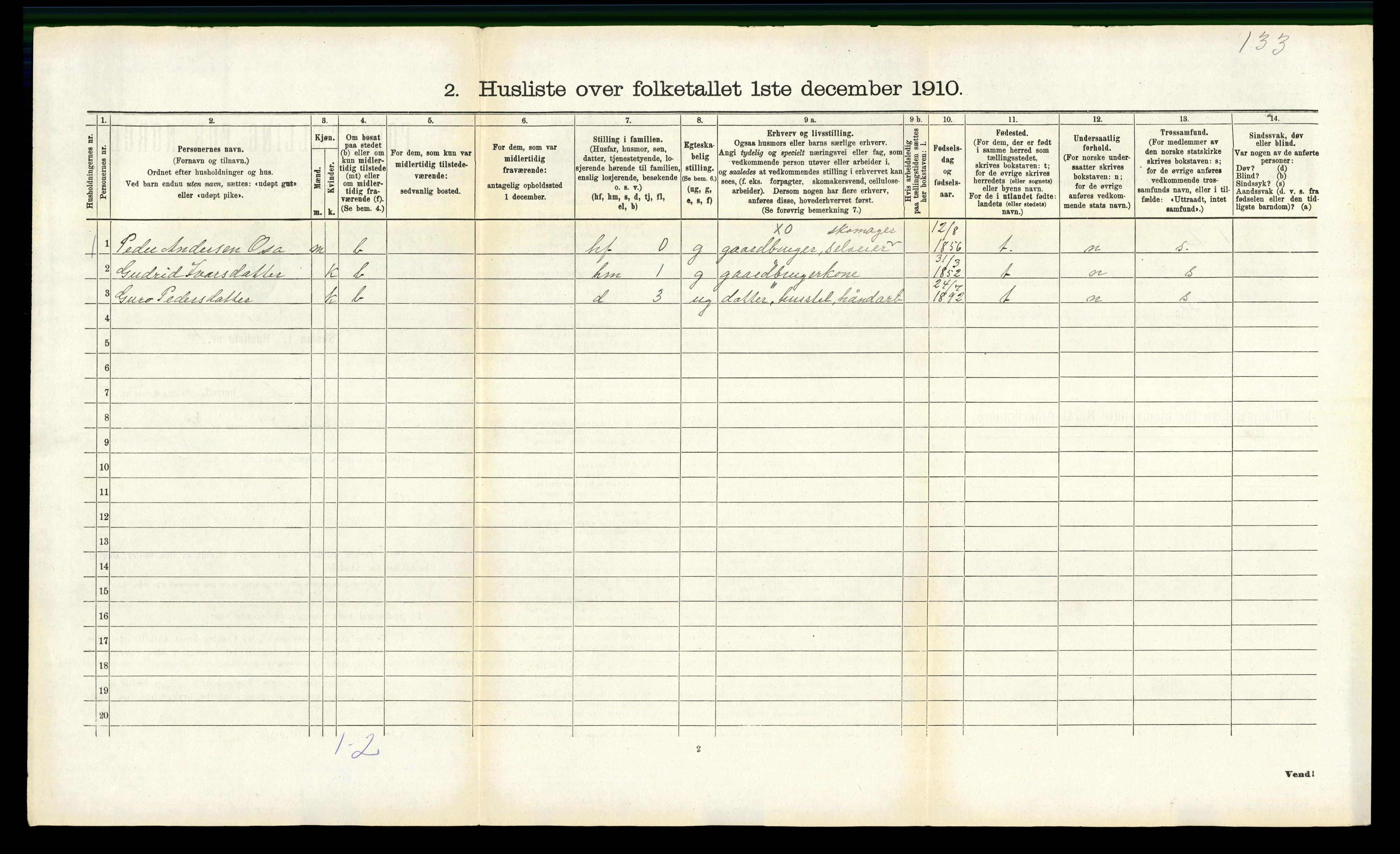 RA, 1910 census for Ulvik, 1910, p. 87