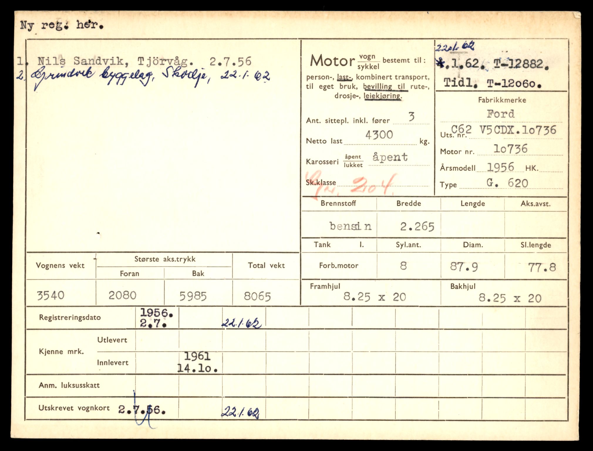 Møre og Romsdal vegkontor - Ålesund trafikkstasjon, AV/SAT-A-4099/F/Fe/L0036: Registreringskort for kjøretøy T 12831 - T 13030, 1927-1998, p. 871