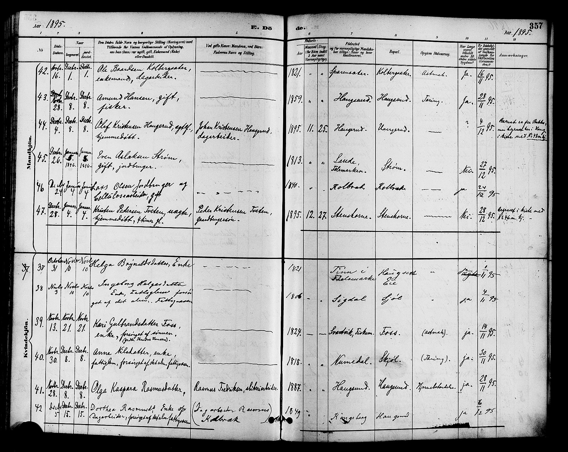 Eiker kirkebøker, SAKO/A-4/F/Fb/L0002: Parish register (official) no. II 2, 1889-1896, p. 357
