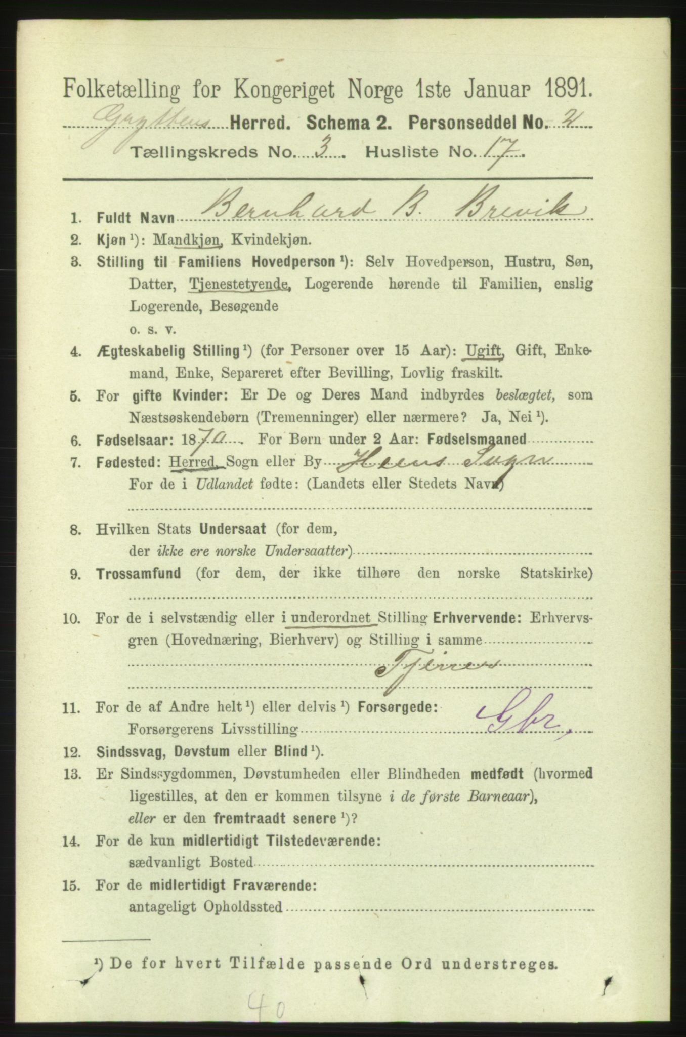 RA, 1891 census for 1539 Grytten, 1891, p. 1021