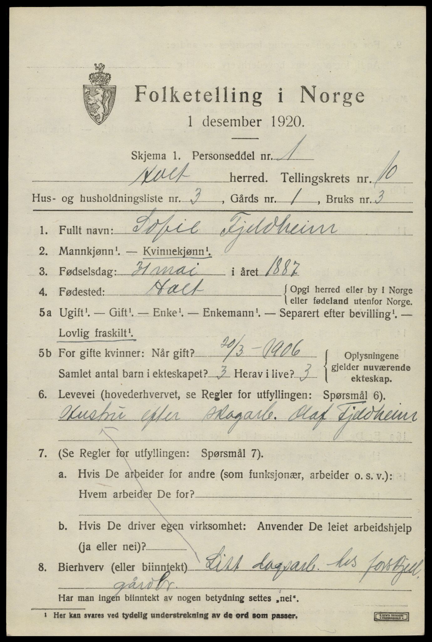 SAK, 1920 census for Holt, 1920, p. 5726