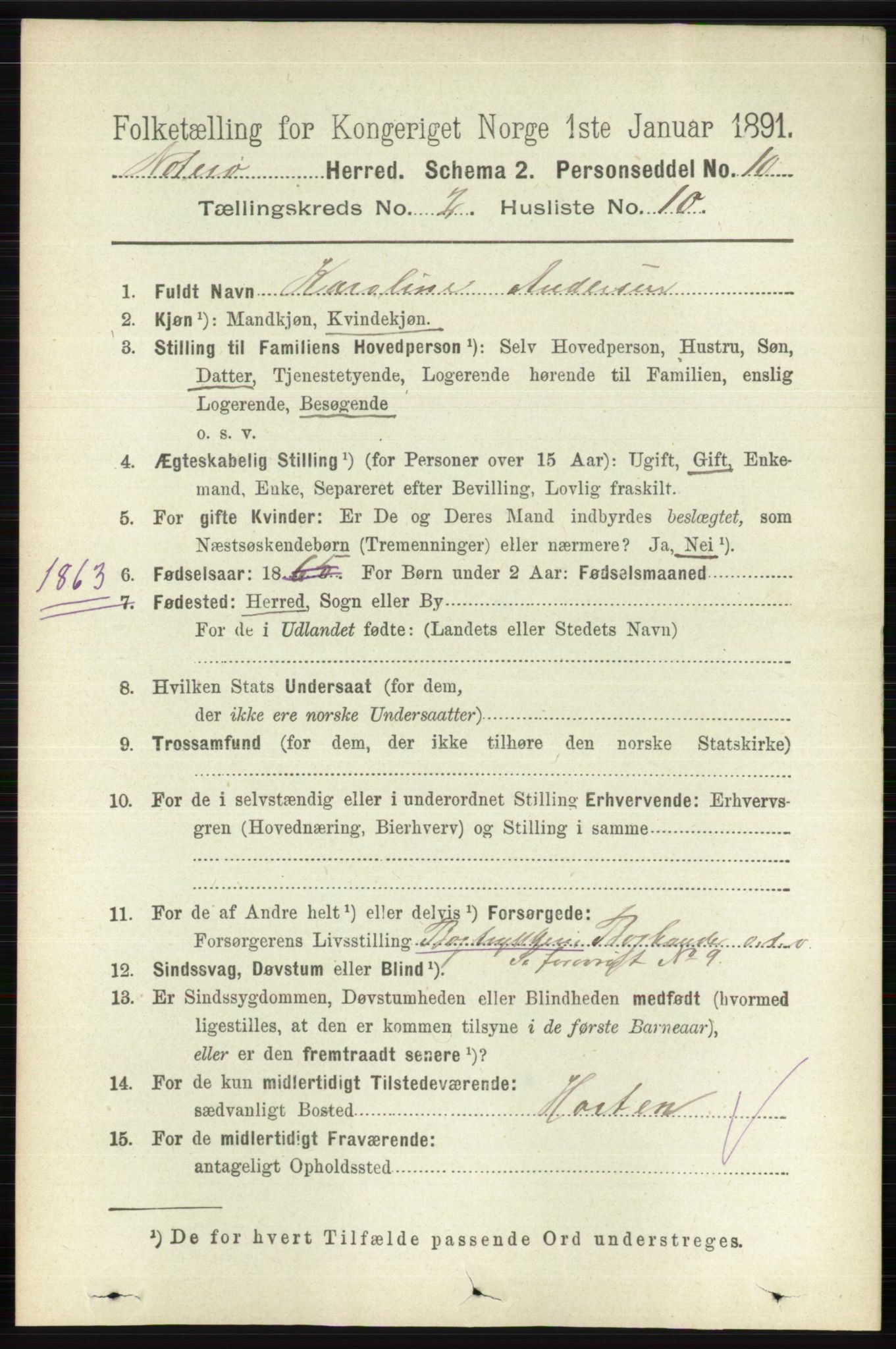 RA, 1891 census for 0722 Nøtterøy, 1891, p. 923