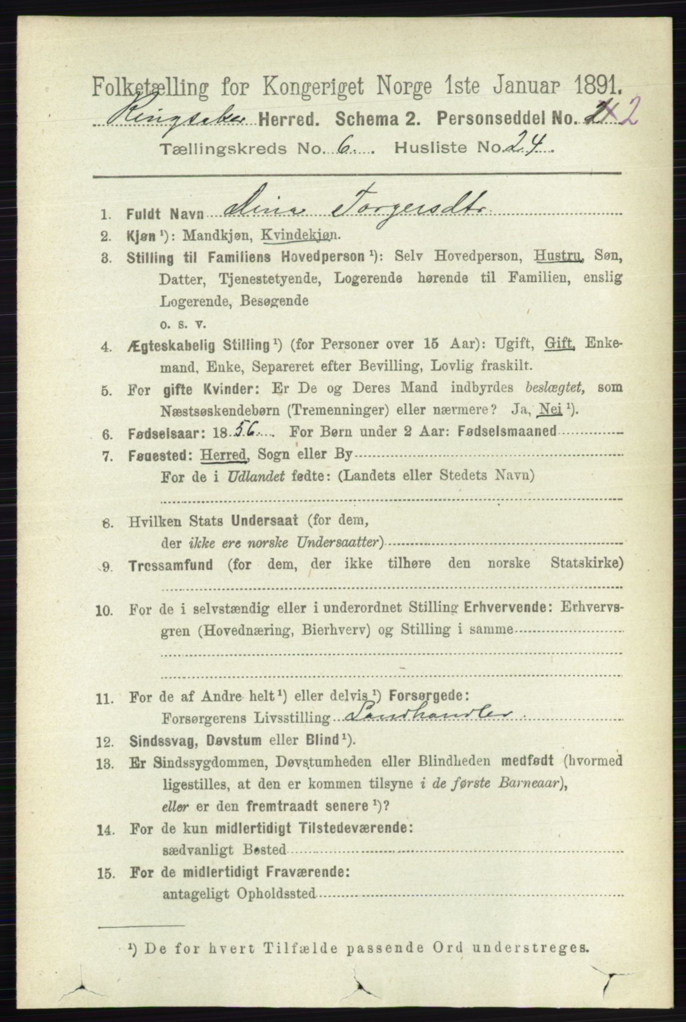 RA, 1891 census for 0412 Ringsaker, 1891, p. 3317