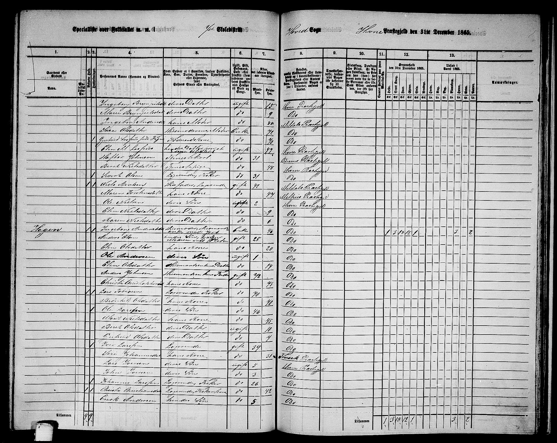 RA, 1865 census for Hemne, 1865, p. 163