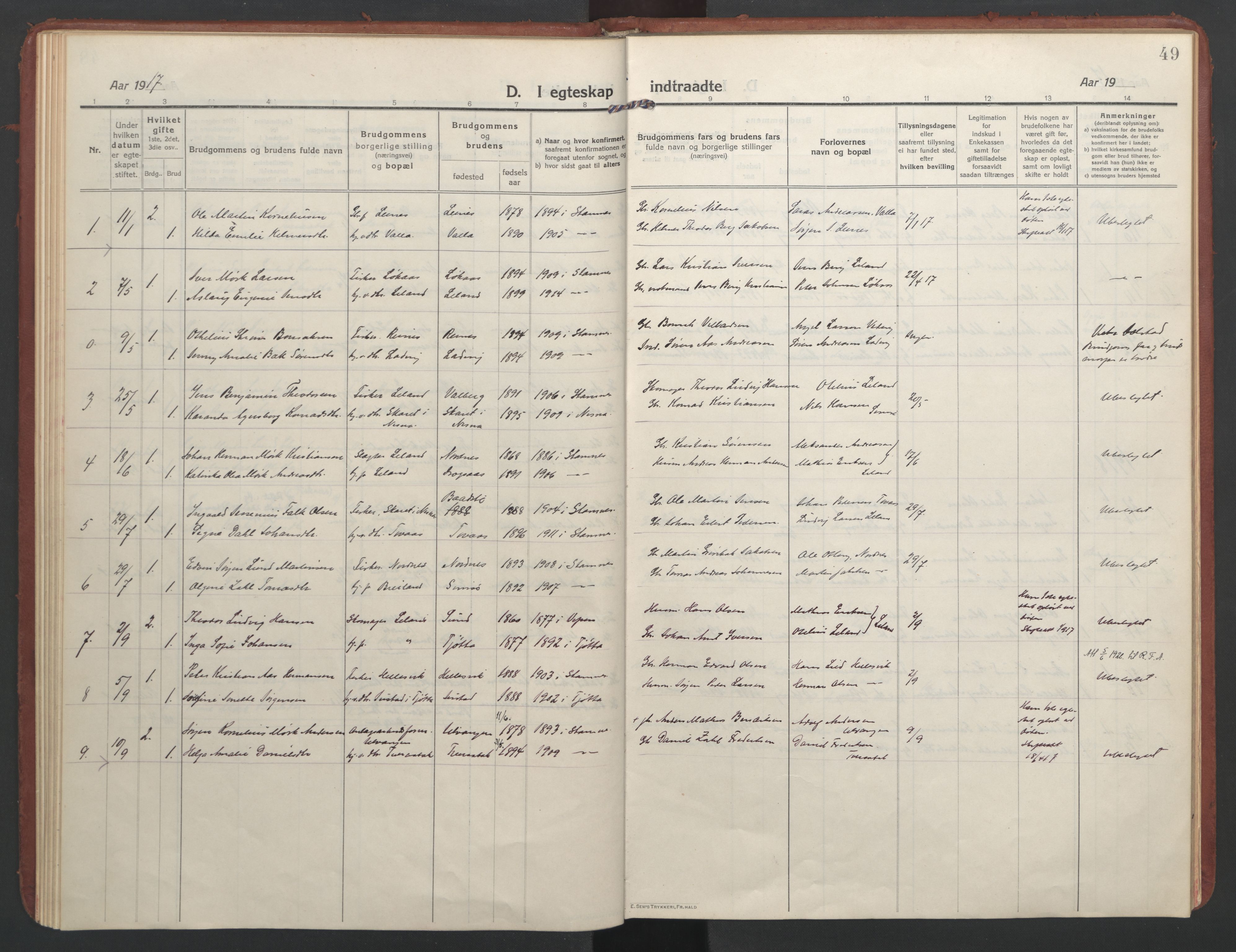 Ministerialprotokoller, klokkerbøker og fødselsregistre - Nordland, AV/SAT-A-1459/832/L0492: Parish register (official) no. 832A01, 1916-1934, p. 49