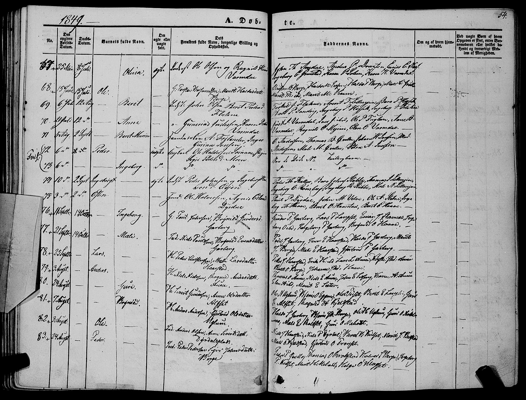 Ministerialprotokoller, klokkerbøker og fødselsregistre - Sør-Trøndelag, SAT/A-1456/695/L1145: Parish register (official) no. 695A06 /1, 1843-1859, p. 54
