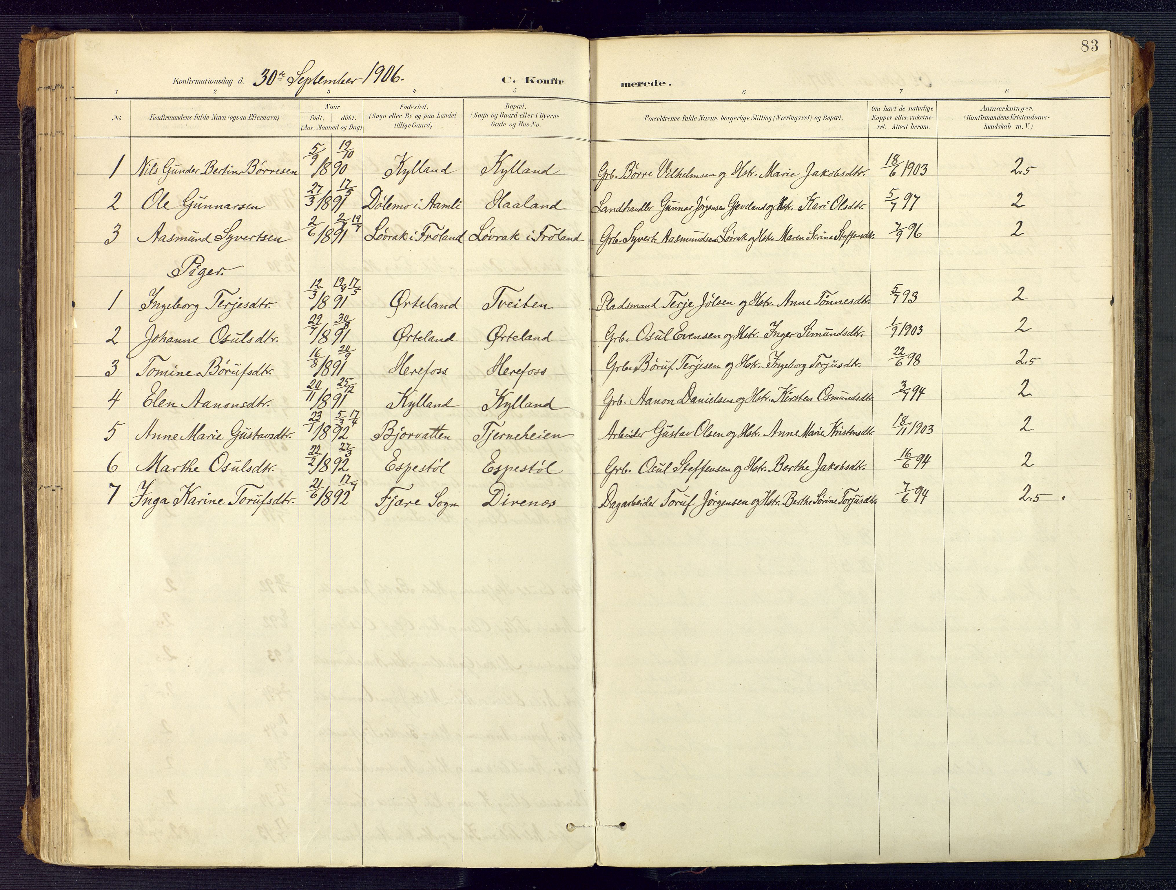 Herefoss sokneprestkontor, AV/SAK-1111-0019/F/Fa/Faa/L0003: Parish register (official) no. A 3, 1887-1930, p. 83