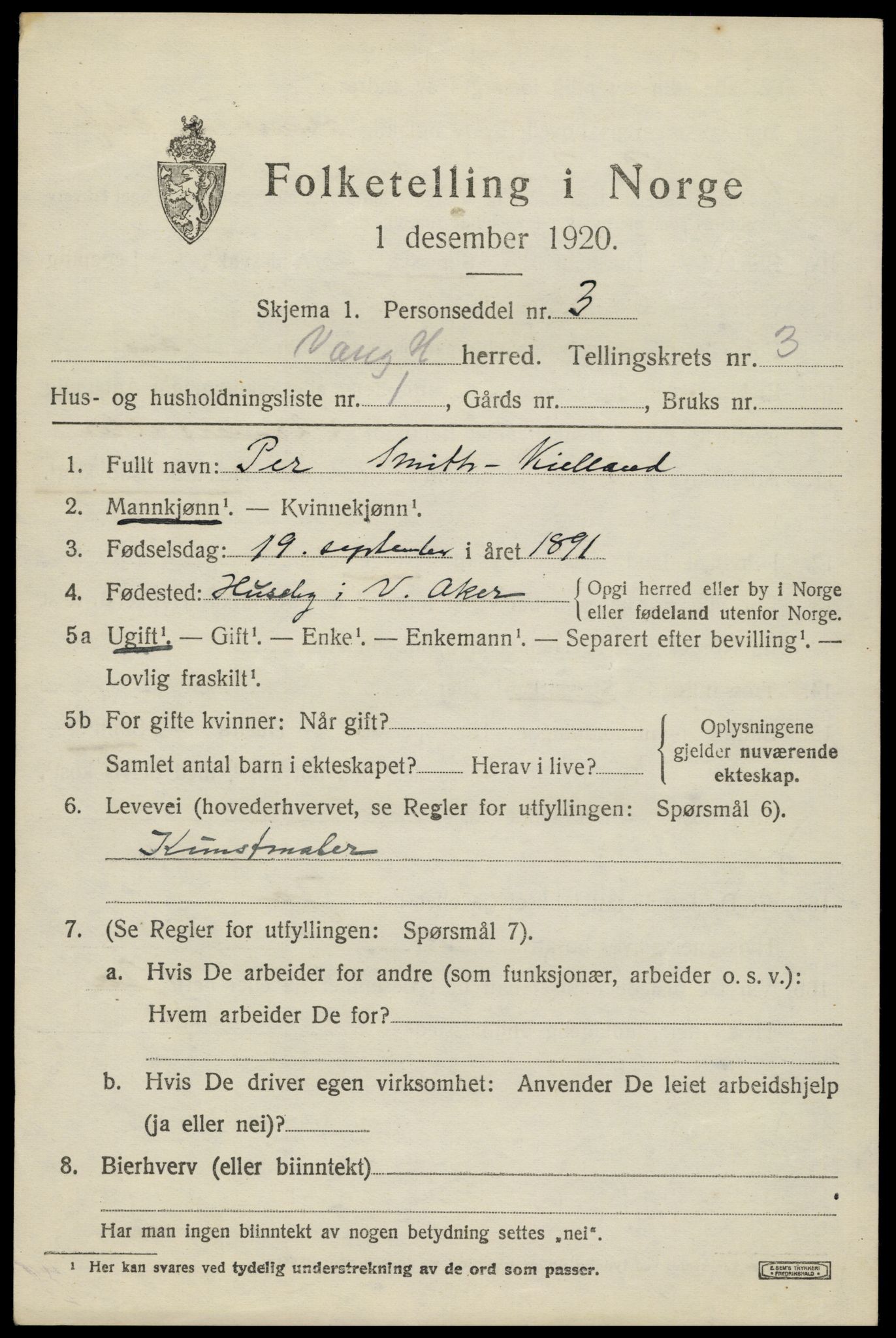 SAH, 1920 census for Vang (Hedmark), 1920, p. 9055