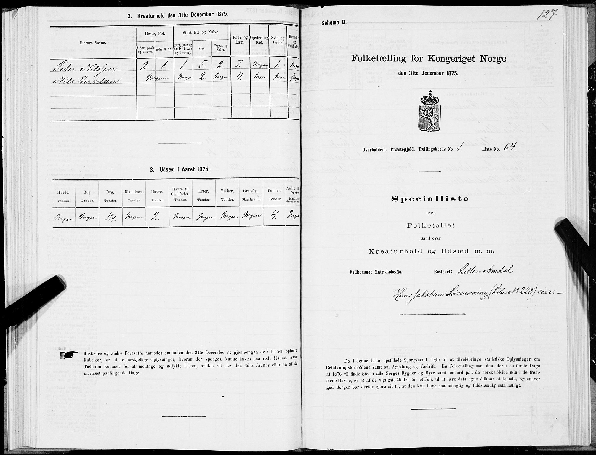 SAT, 1875 census for 1744P Overhalla, 1875, p. 1127