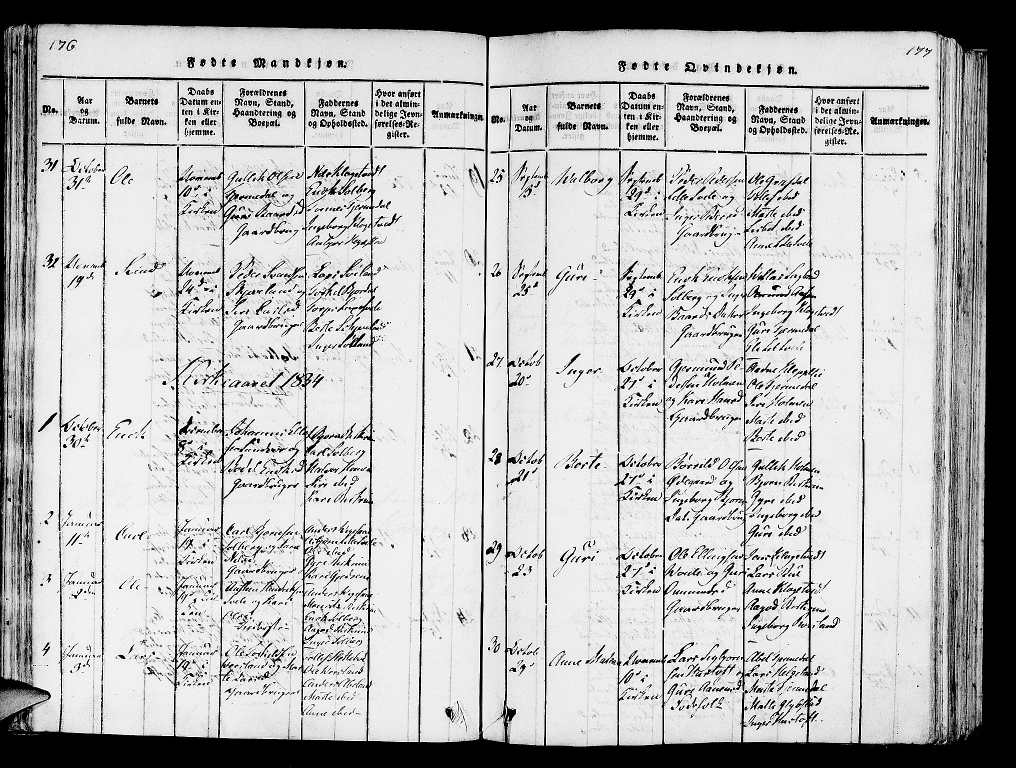 Helleland sokneprestkontor, SAST/A-101810: Parish register (official) no. A 5, 1815-1834, p. 176-177