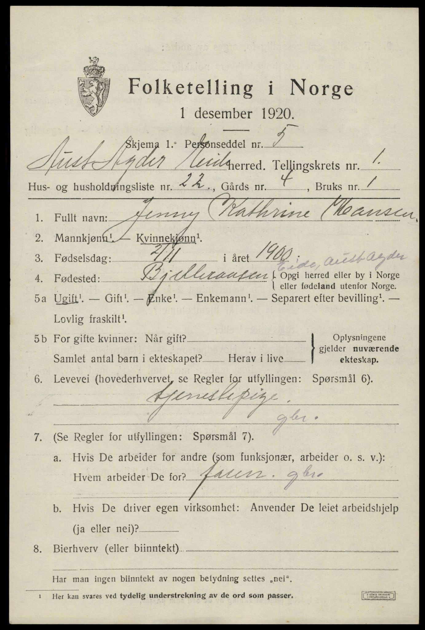 SAK, 1920 census for Eide, 1920, p. 516