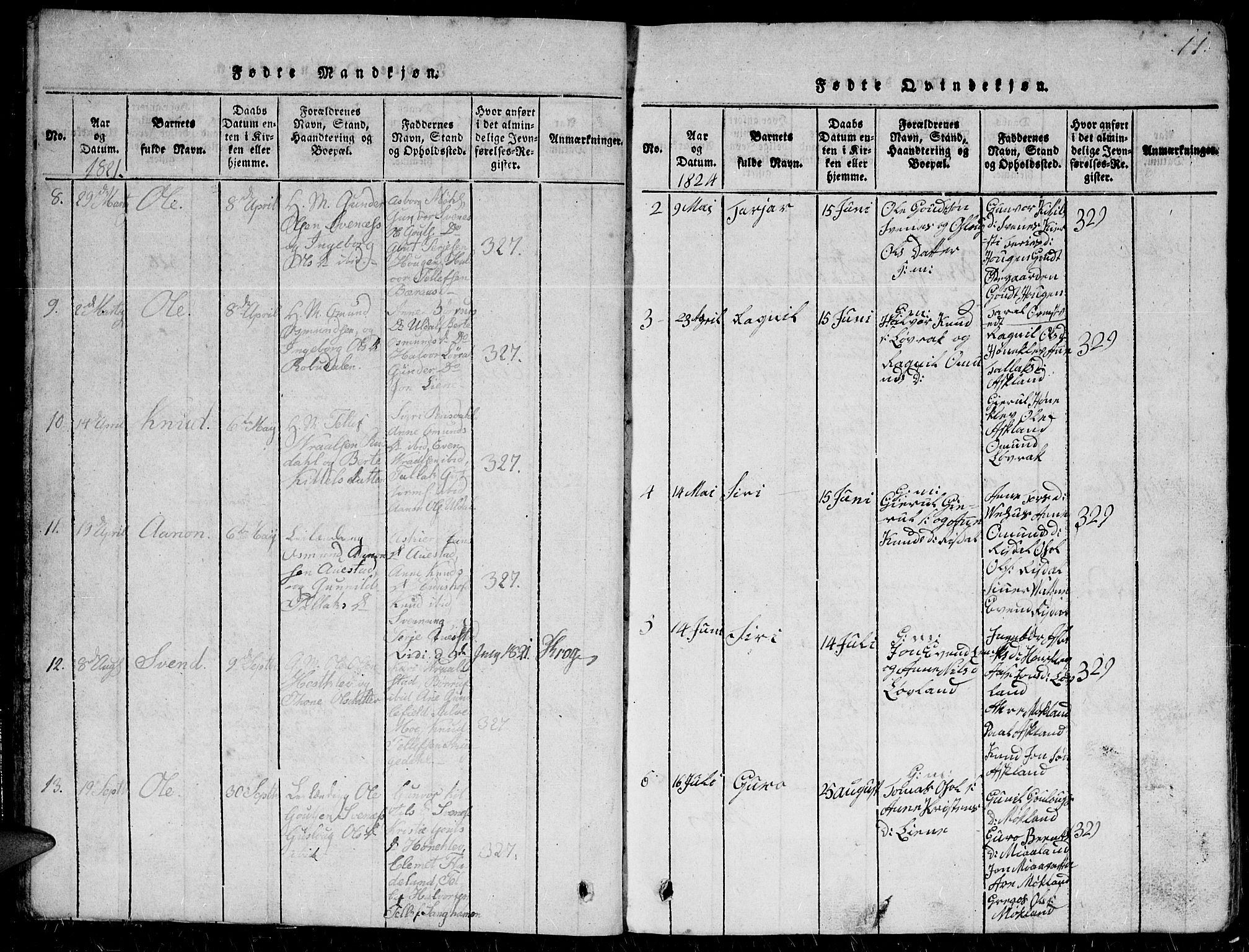 Herefoss sokneprestkontor, AV/SAK-1111-0019/F/Fb/Fbc/L0001: Parish register (copy) no. B 1, 1816-1866, p. 11