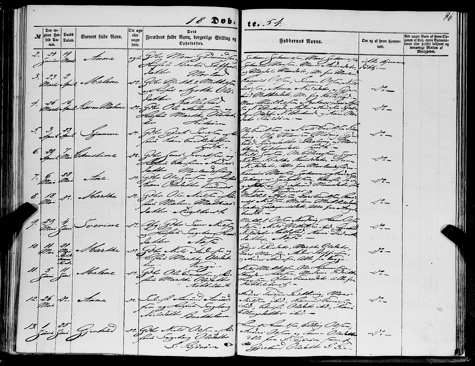 Fjell sokneprestembete, SAB/A-75301/H/Haa: Parish register (official) no. A 2, 1847-1864, p. 86
