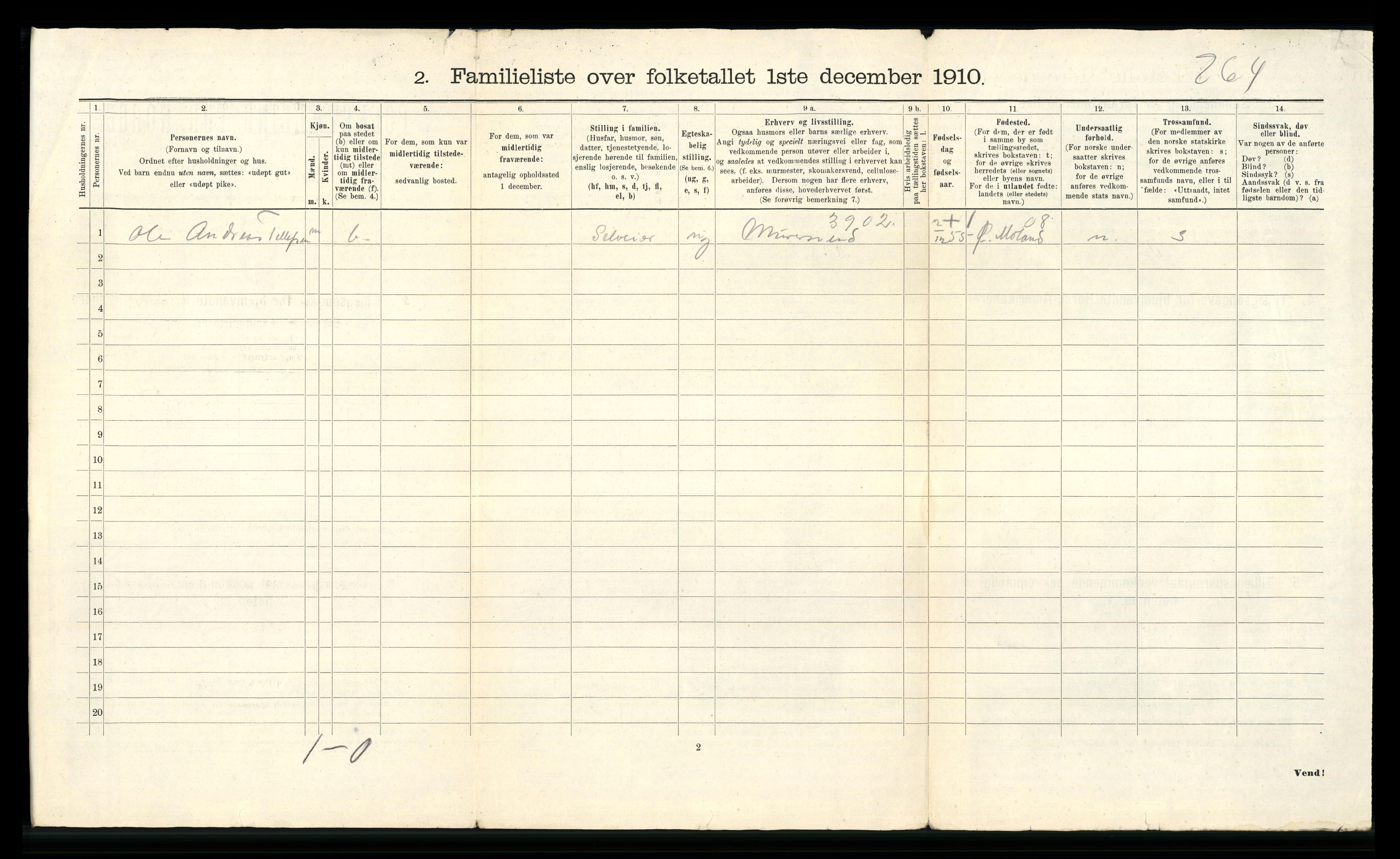 RA, 1910 census for Arendal, 1910, p. 1836