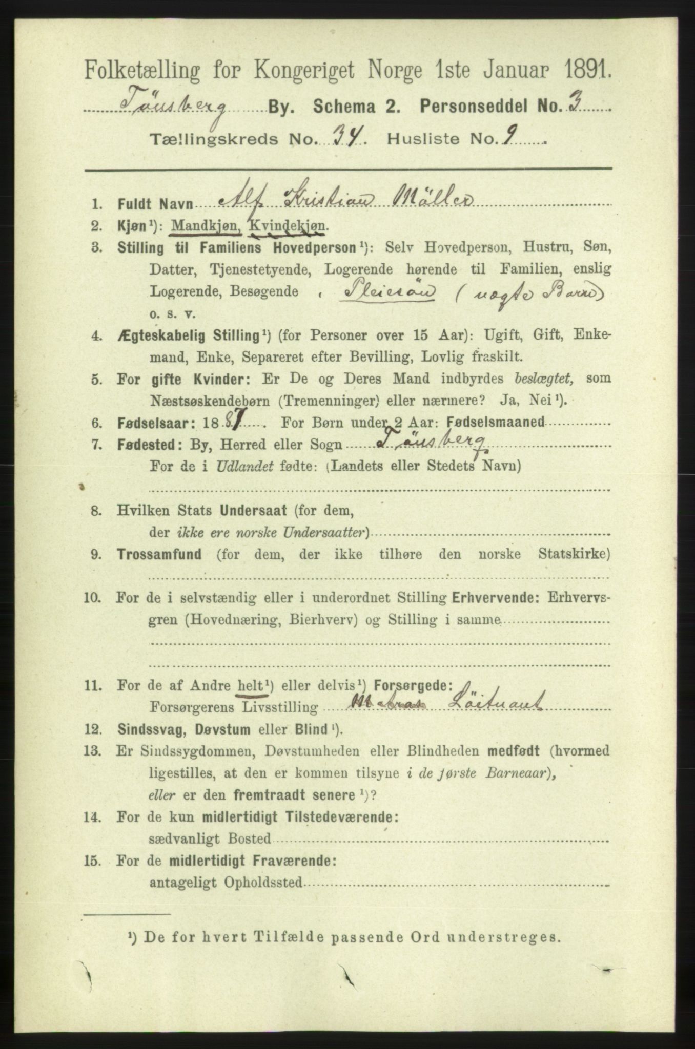 RA, 1891 census for 0705 Tønsberg, 1891, p. 7759