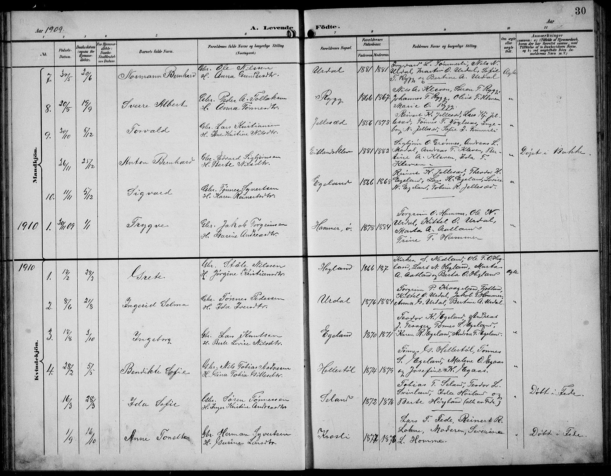 Bakke sokneprestkontor, SAK/1111-0002/F/Fb/Fbb/L0004: Parish register (copy) no. B 4, 1896-1927, p. 30