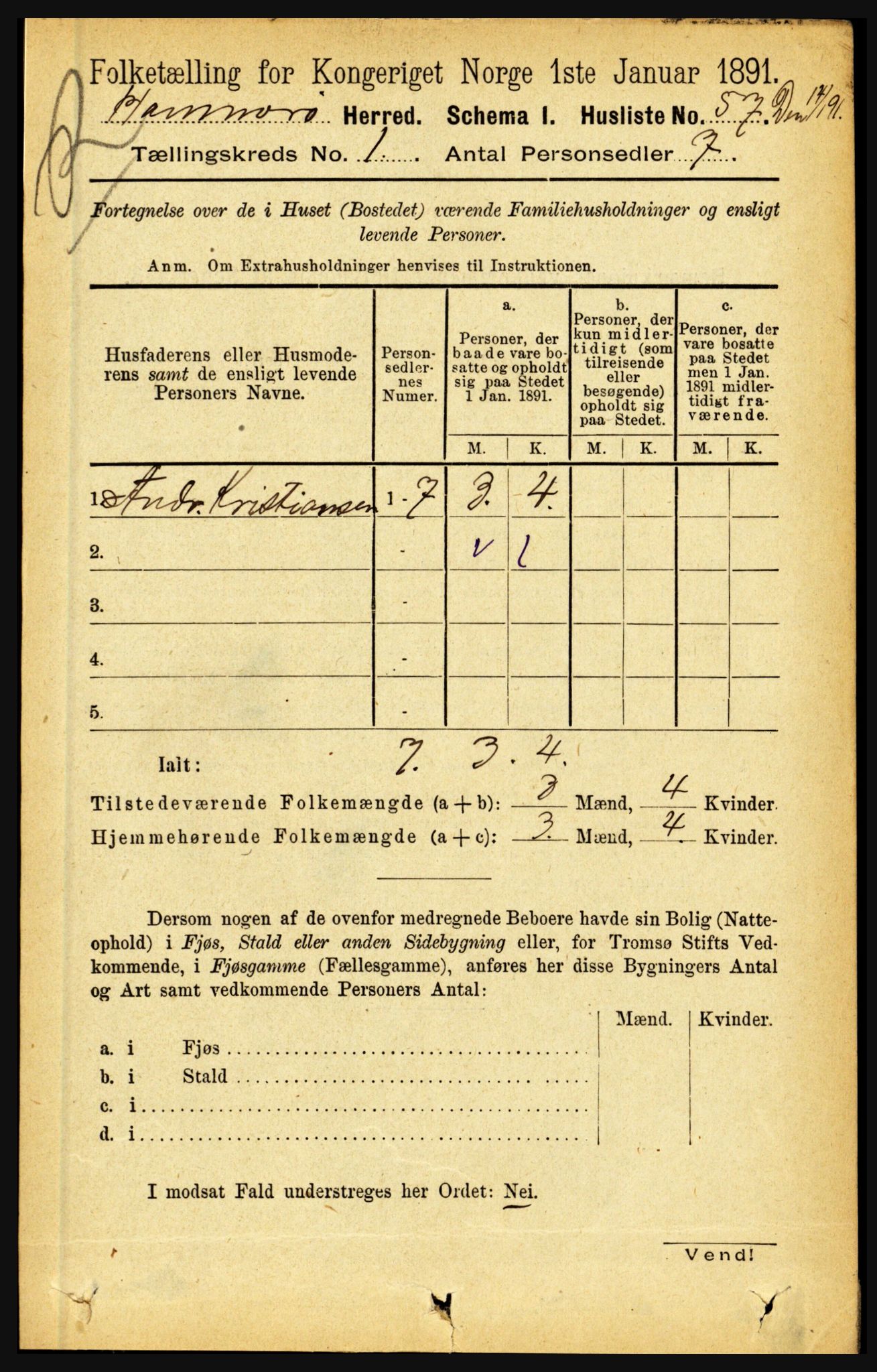 RA, 1891 census for 1849 Hamarøy, 1891, p. 74