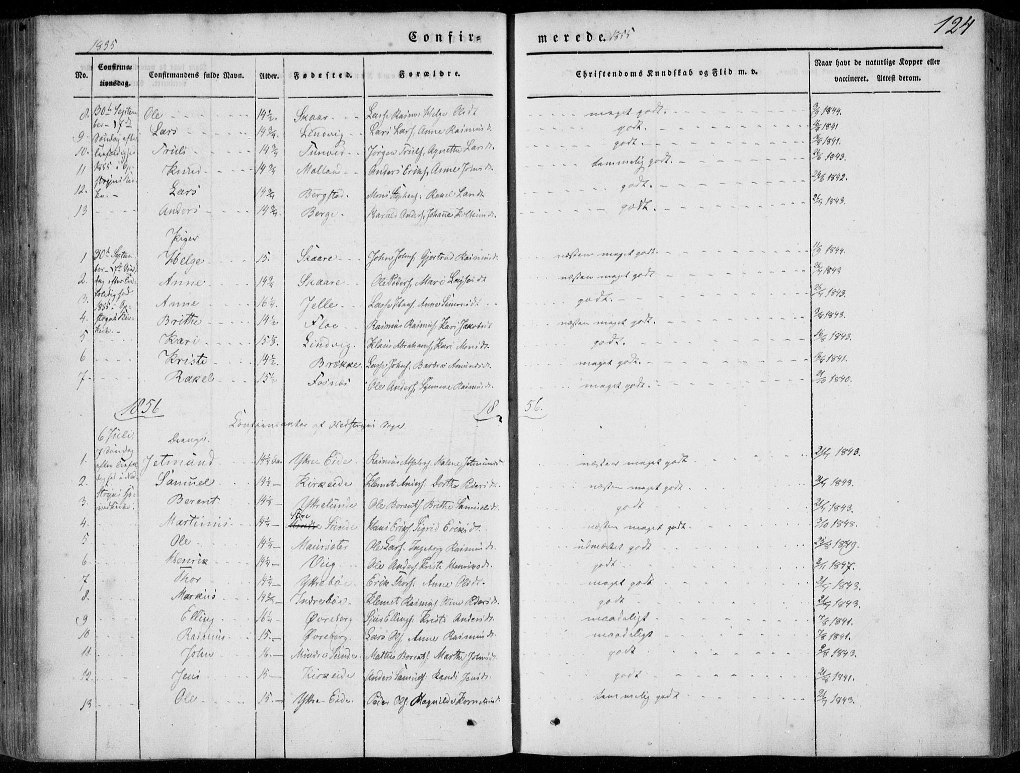 Stryn Sokneprestembete, SAB/A-82501: Parish register (official) no. A 2, 1844-1861, p. 124