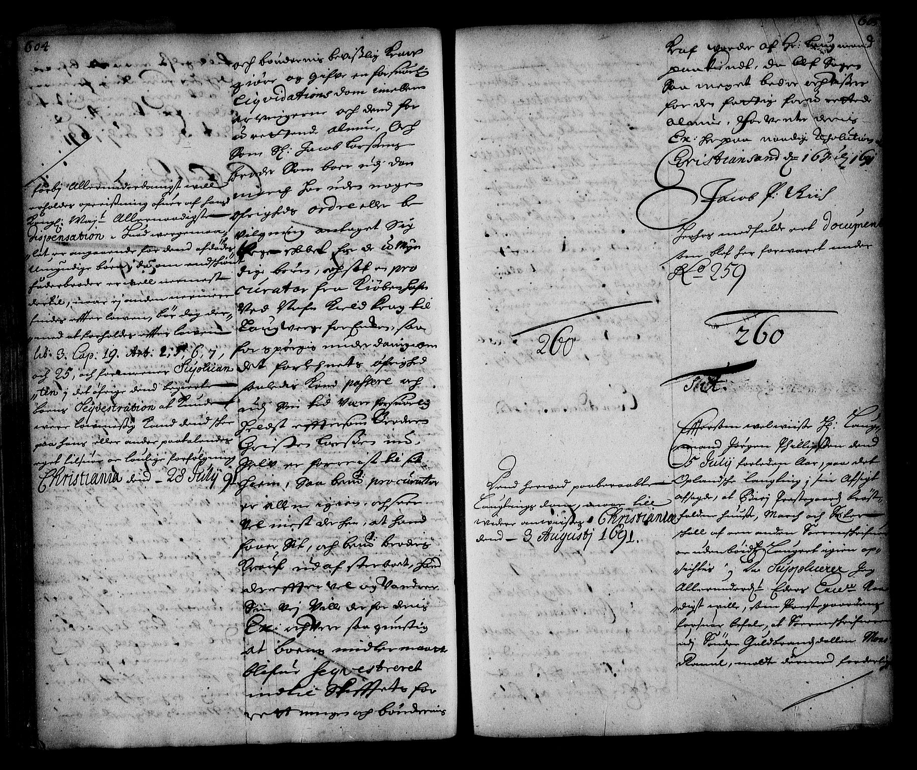 Stattholderembetet 1572-1771, AV/RA-EA-2870/Ae/L0008: Supplikasjons- og resolusjonsprotokoll, 1691, p. 604-605