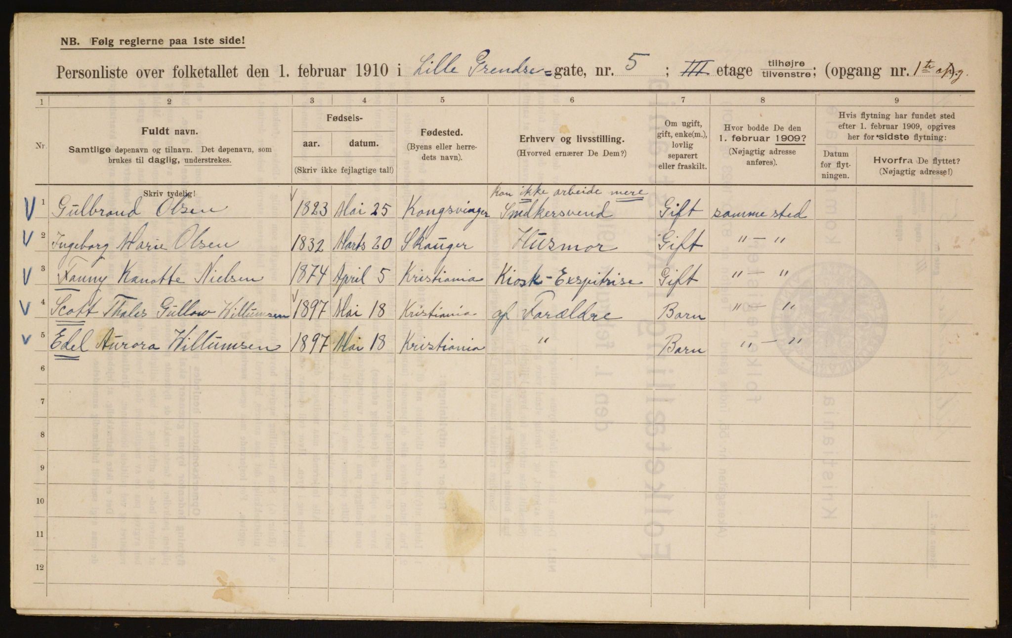 OBA, Municipal Census 1910 for Kristiania, 1910, p. 55569