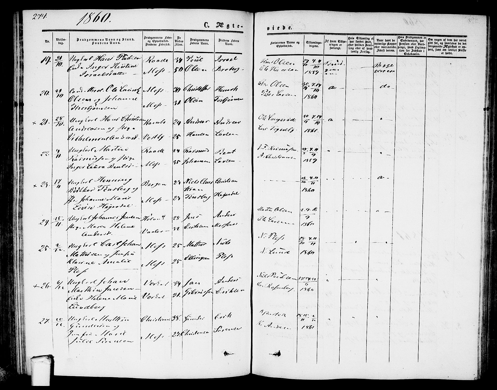 Moss prestekontor Kirkebøker, AV/SAO-A-2003/G/Ga/L0002: Parish register (copy) no. I 2, 1852-1871, p. 274