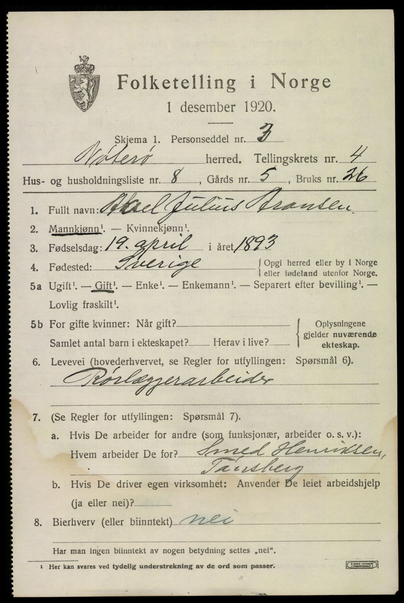 SAKO, 1920 census for Nøtterøy, 1920, p. 6747
