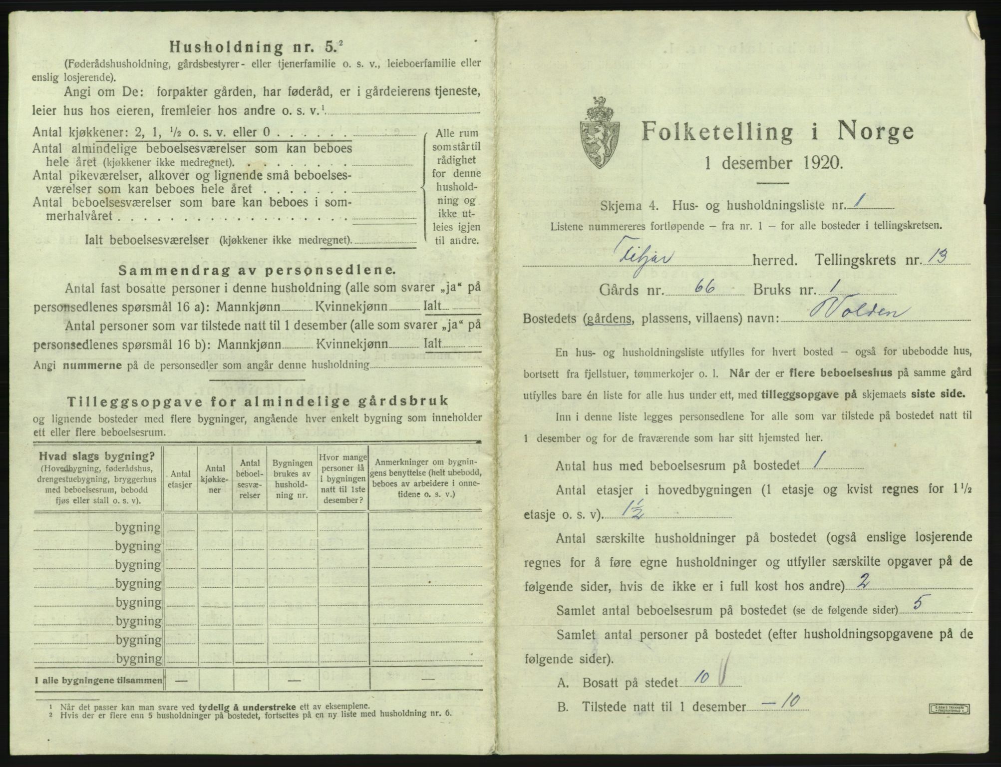 SAB, 1920 census for Fitjar, 1920, p. 726