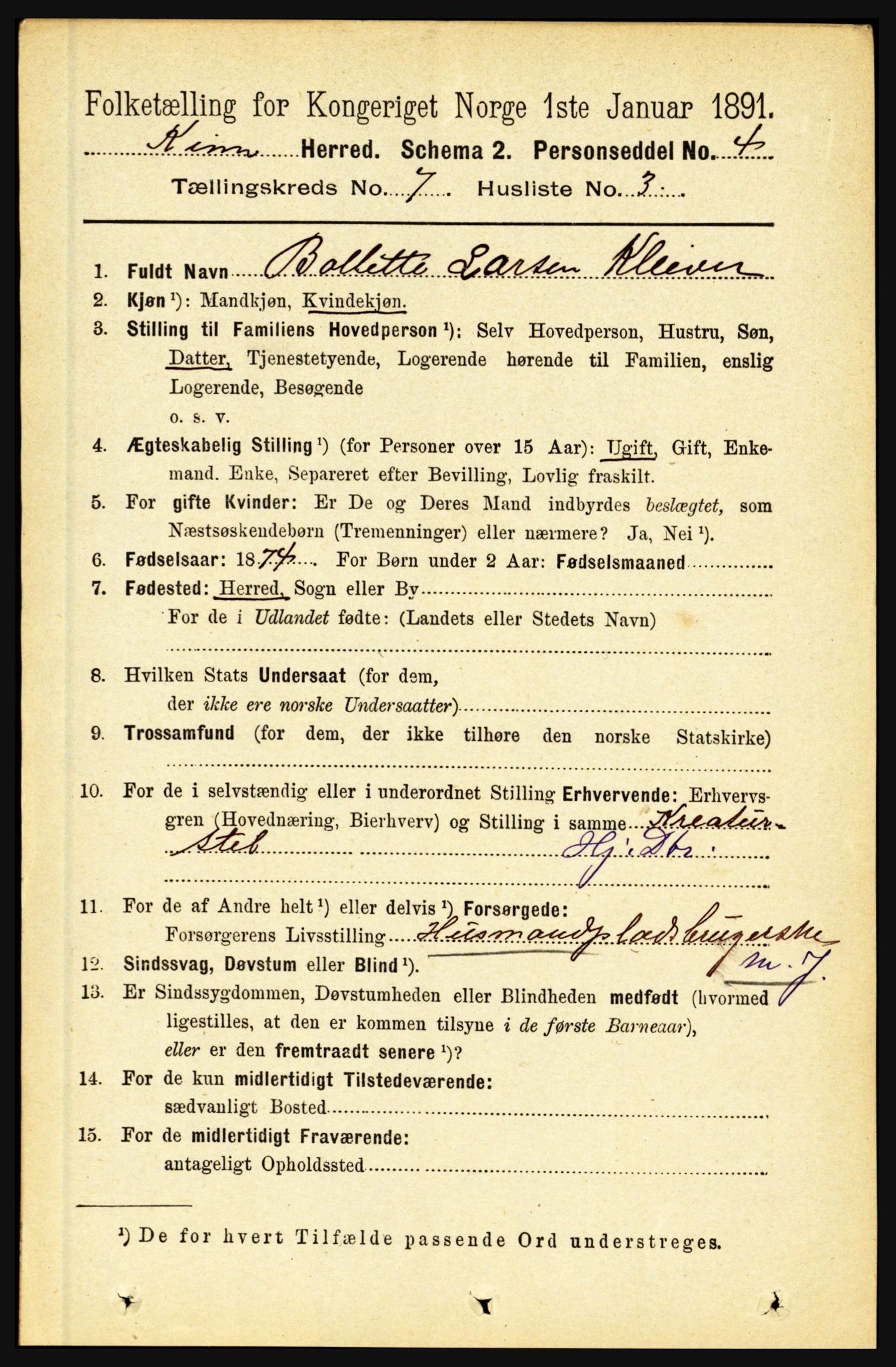 RA, 1891 census for 1437 Kinn, 1891, p. 2691