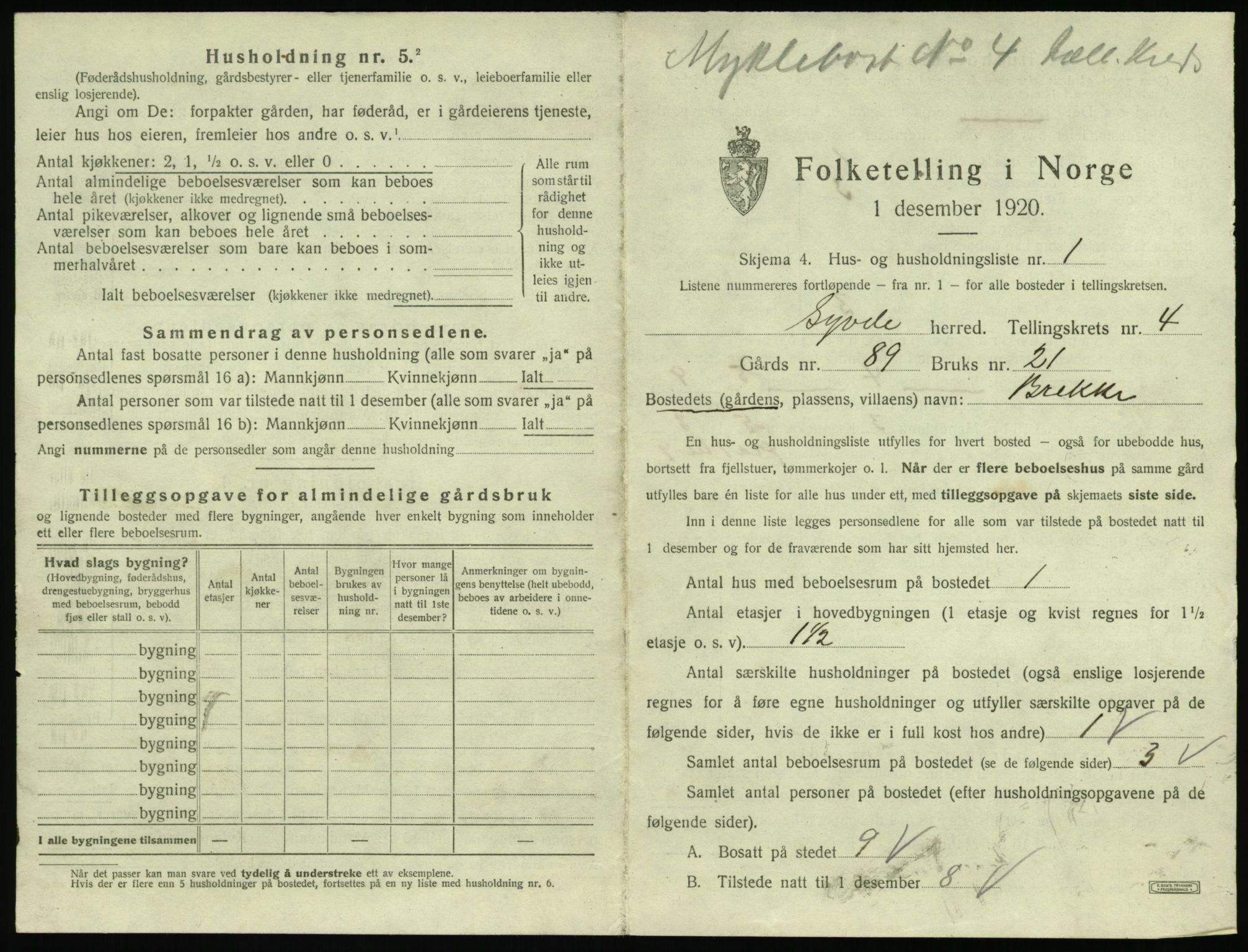 SAT, 1920 census for Syvde, 1920, p. 180