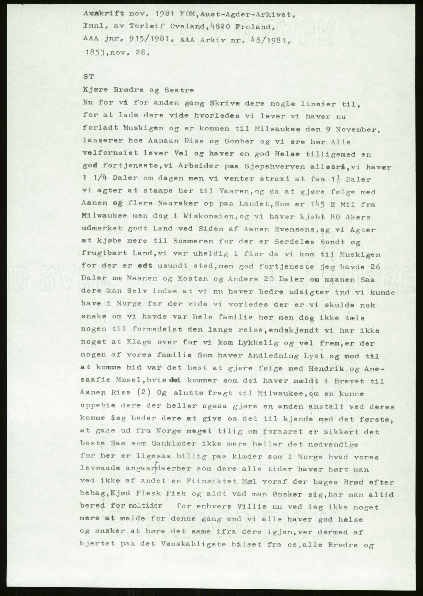 Samlinger til kildeutgivelse, Amerikabrevene, AV/RA-EA-4057/F/L0026: Innlån fra Aust-Agder: Aust-Agder-Arkivet - Erickson, 1838-1914, p. 317