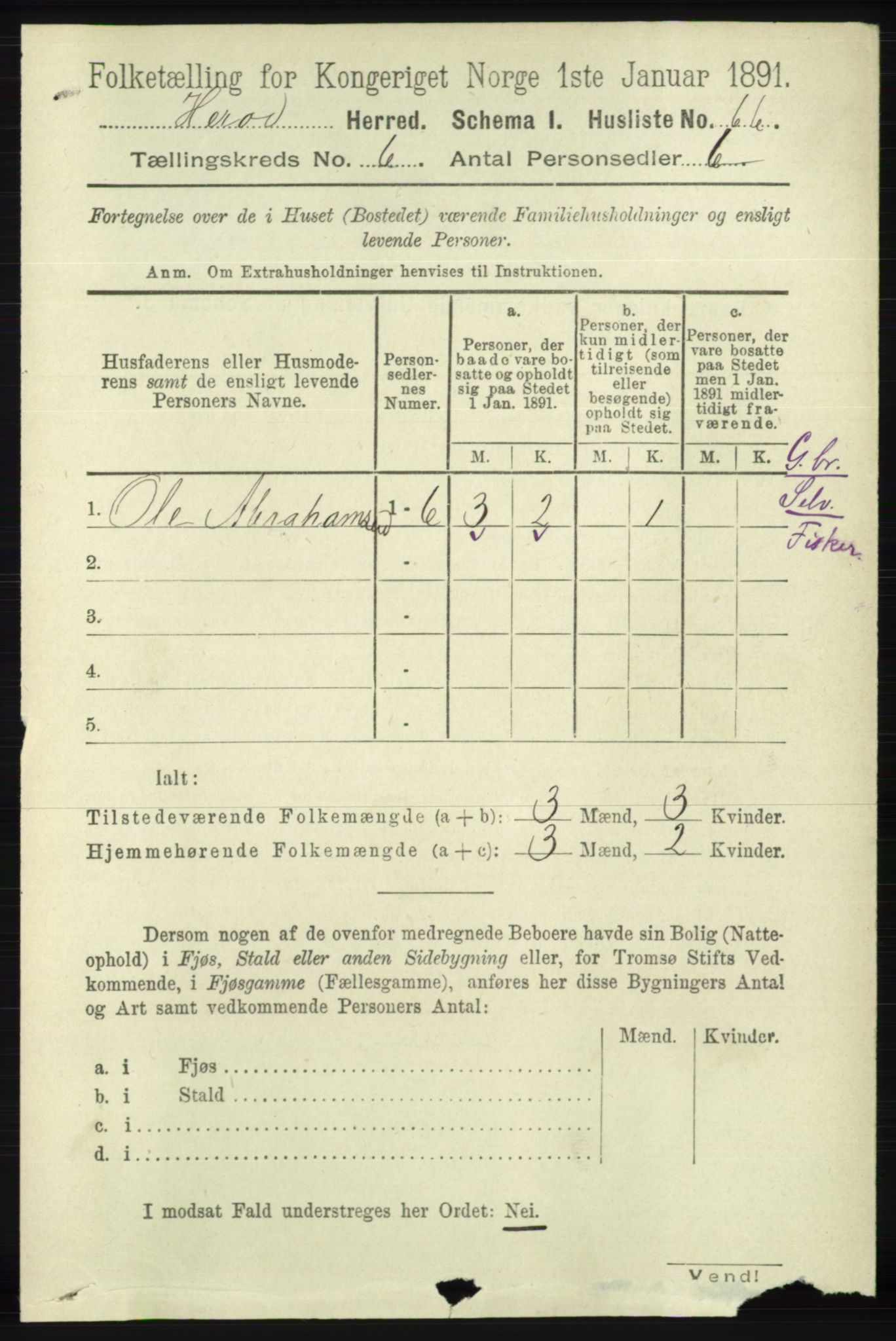 RA, 1891 census for 1039 Herad, 1891, p. 2299