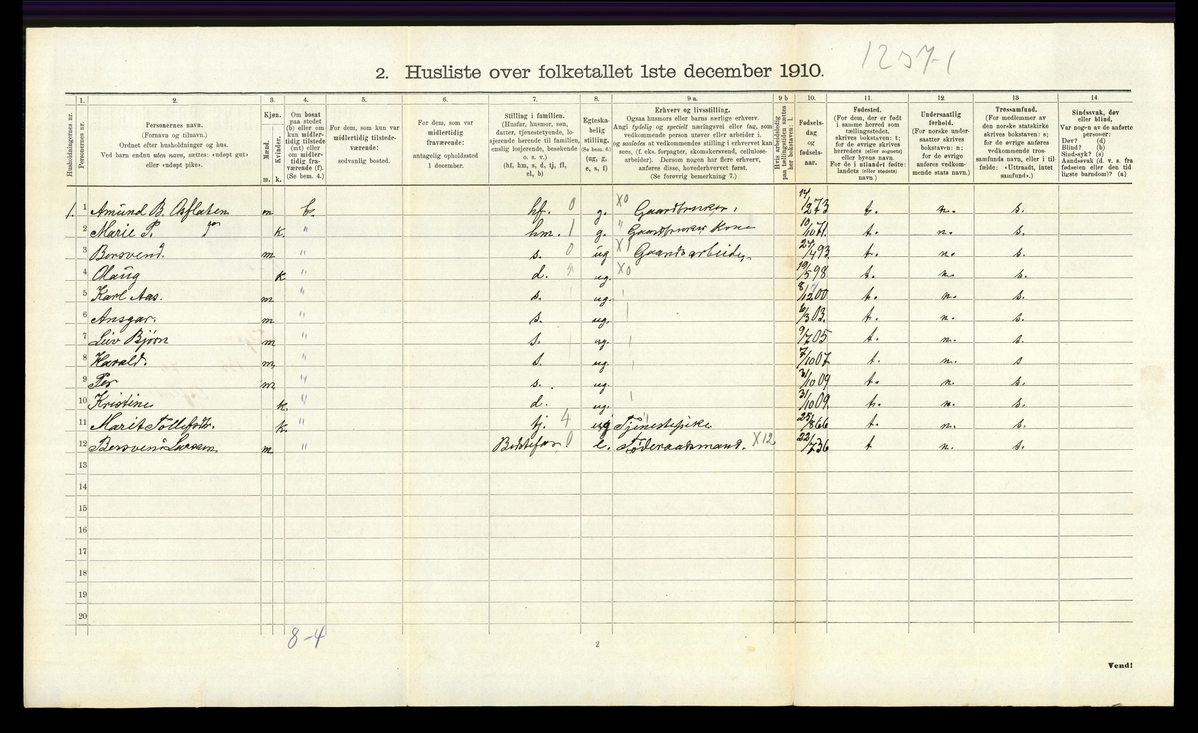 RA, 1910 census for Tolga, 1910, p. 1073