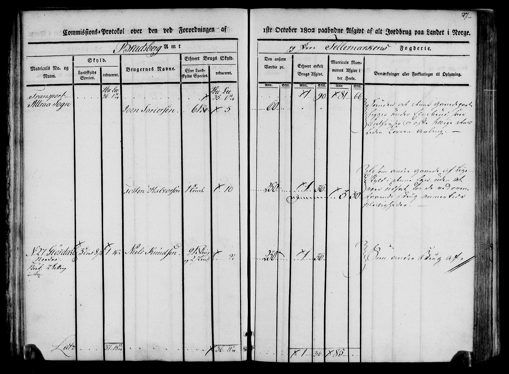 Rentekammeret inntil 1814, Realistisk ordnet avdeling, AV/RA-EA-4070/N/Ne/Nea/L0074: Øvre Telemarken fogderi. Kommisjonsprotokoll for fogderiets østre del - Tinn, Hjartdal og Seljord prestegjeld., 1803, p. 27