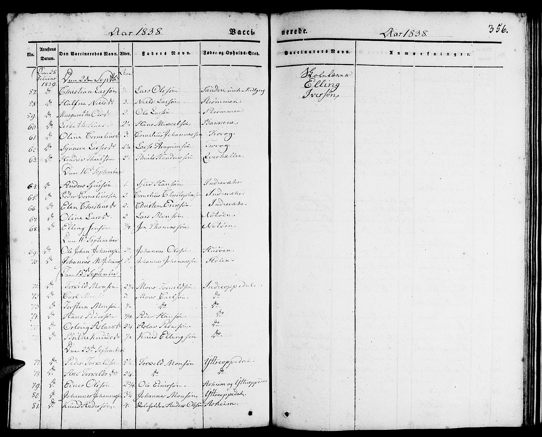 Gulen sokneprestembete, AV/SAB-A-80201/H/Haa/Haaa/L0020: Parish register (official) no. A 20, 1837-1847, p. 356