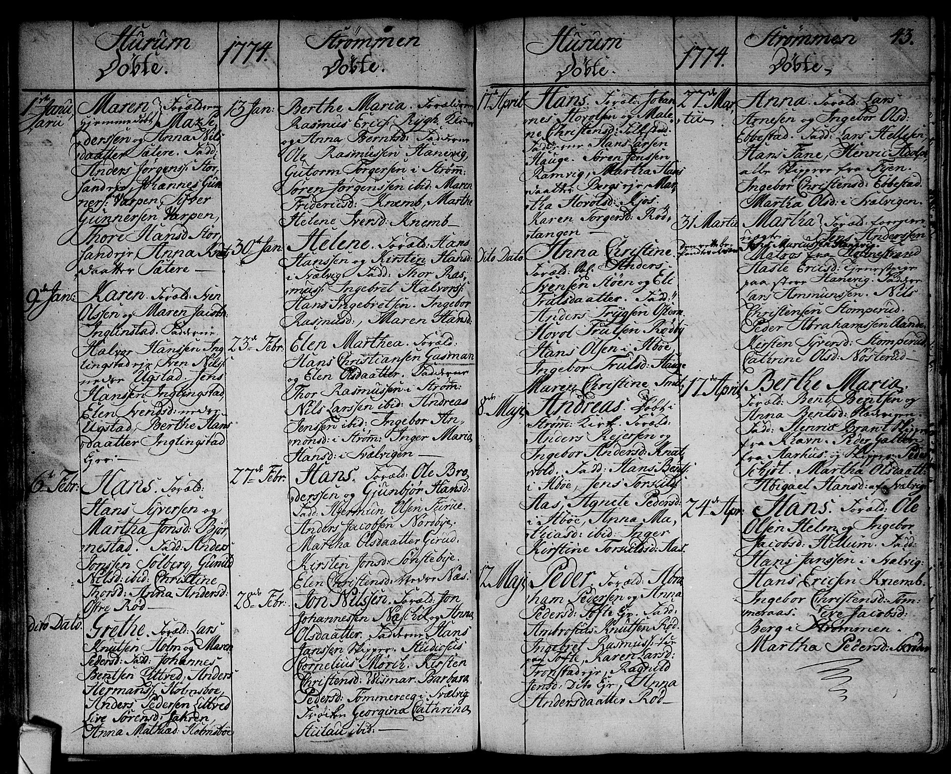 Hurum kirkebøker, AV/SAKO-A-229/F/Fa/L0007: Parish register (official) no. 7, 1771-1810, p. 43