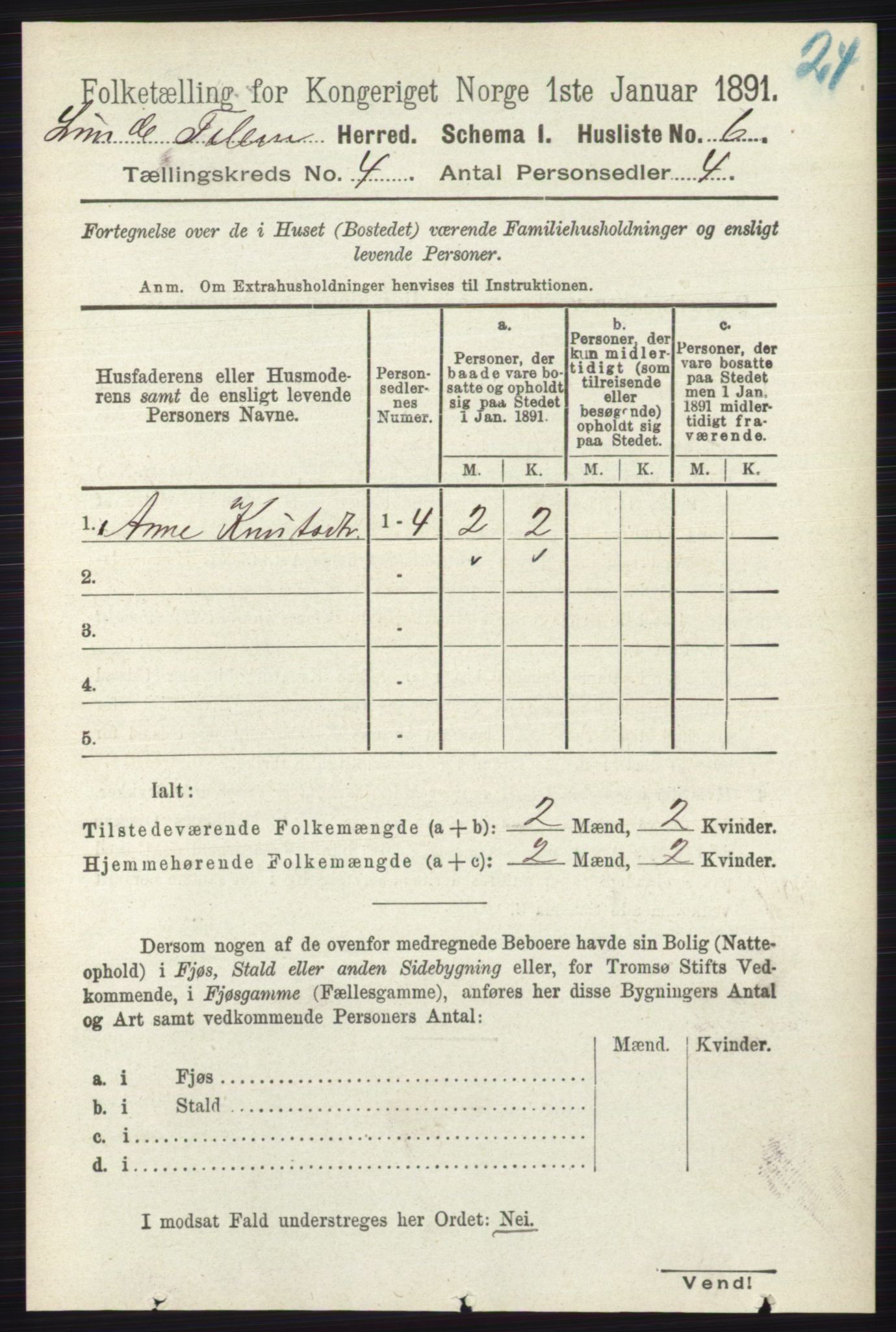 RA, 1891 census for 0820 Lunde, 1891, p. 1110