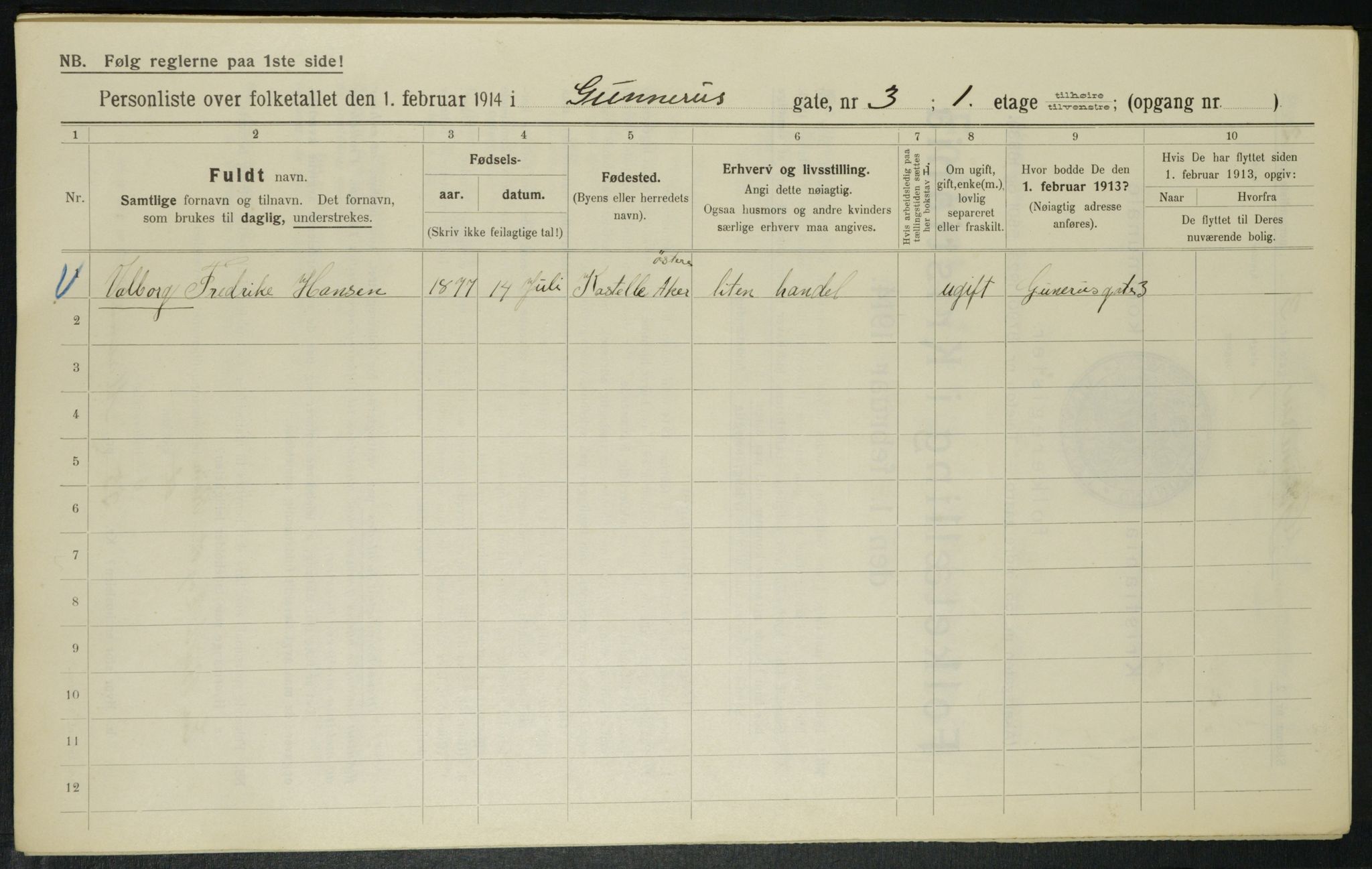 OBA, Municipal Census 1914 for Kristiania, 1914, p. 5198
