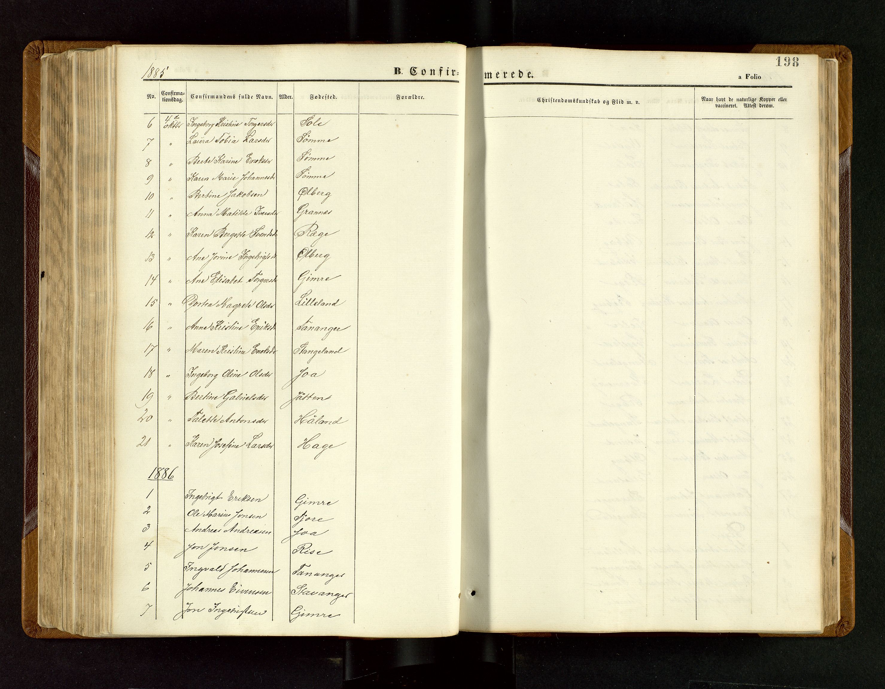 Håland sokneprestkontor, SAST/A-101802/001/30BB/L0003: Parish register (copy) no. B 3, 1873-1893, p. 198