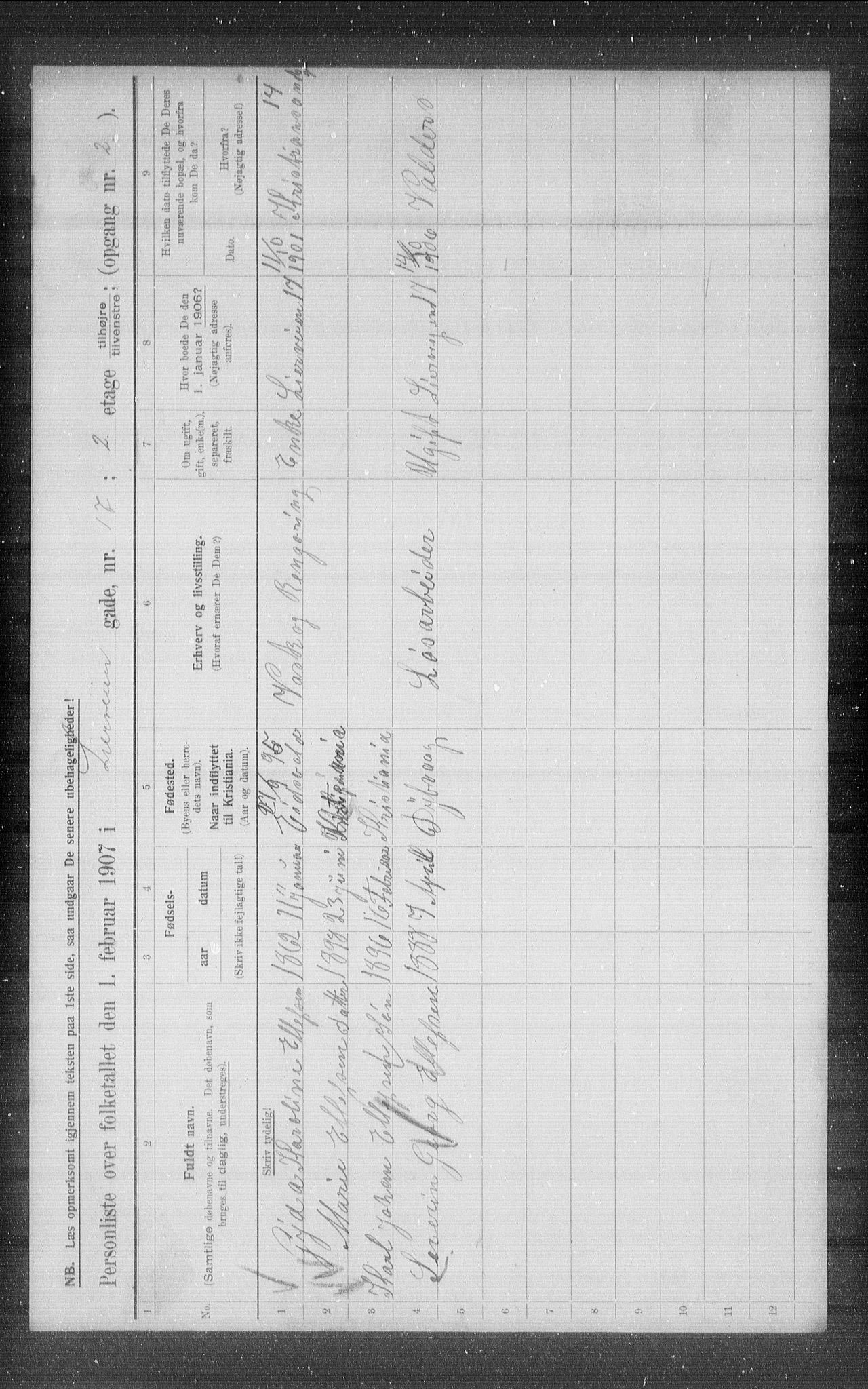 OBA, Municipal Census 1907 for Kristiania, 1907, p. 29613